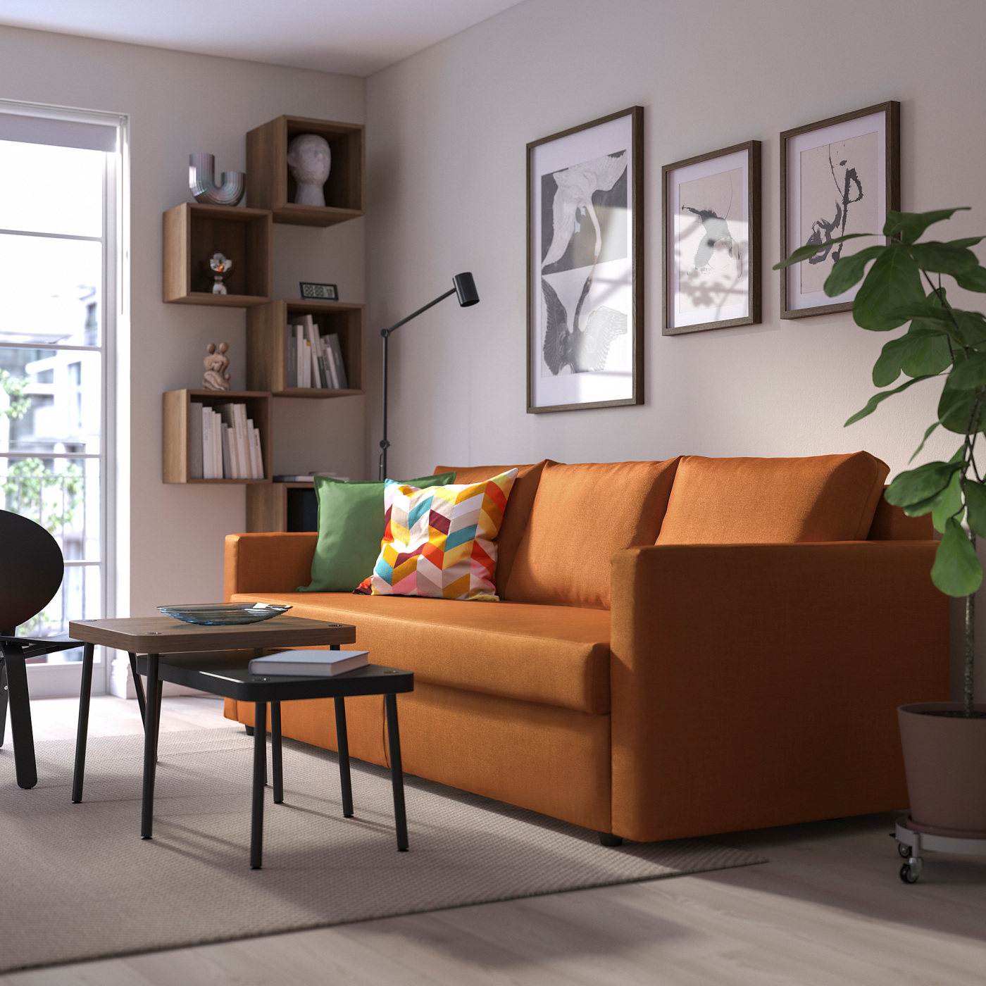 FRIHETEN 3-seat sofa-bed Faringe brown-orange - IKEA