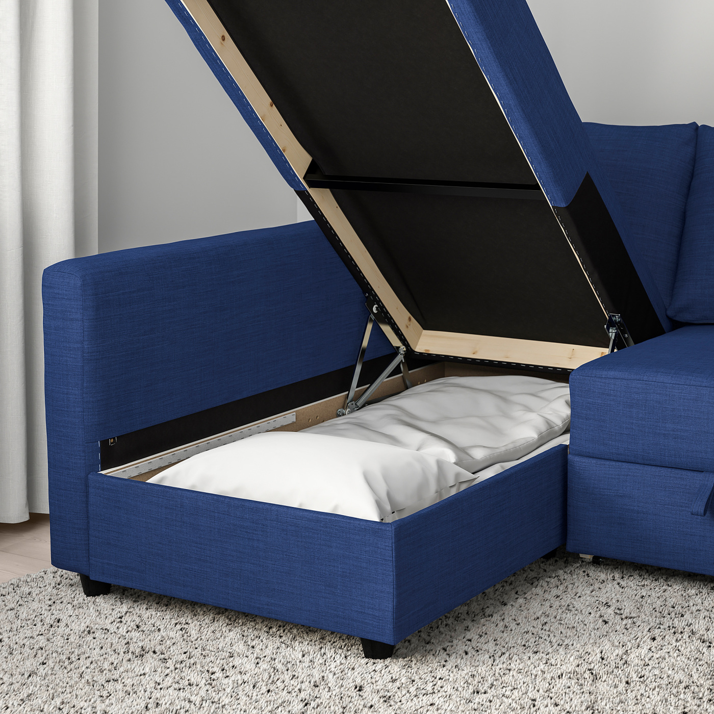 FRIHETEN corner sofa-bed with storage Skiftebo blue - IKEA