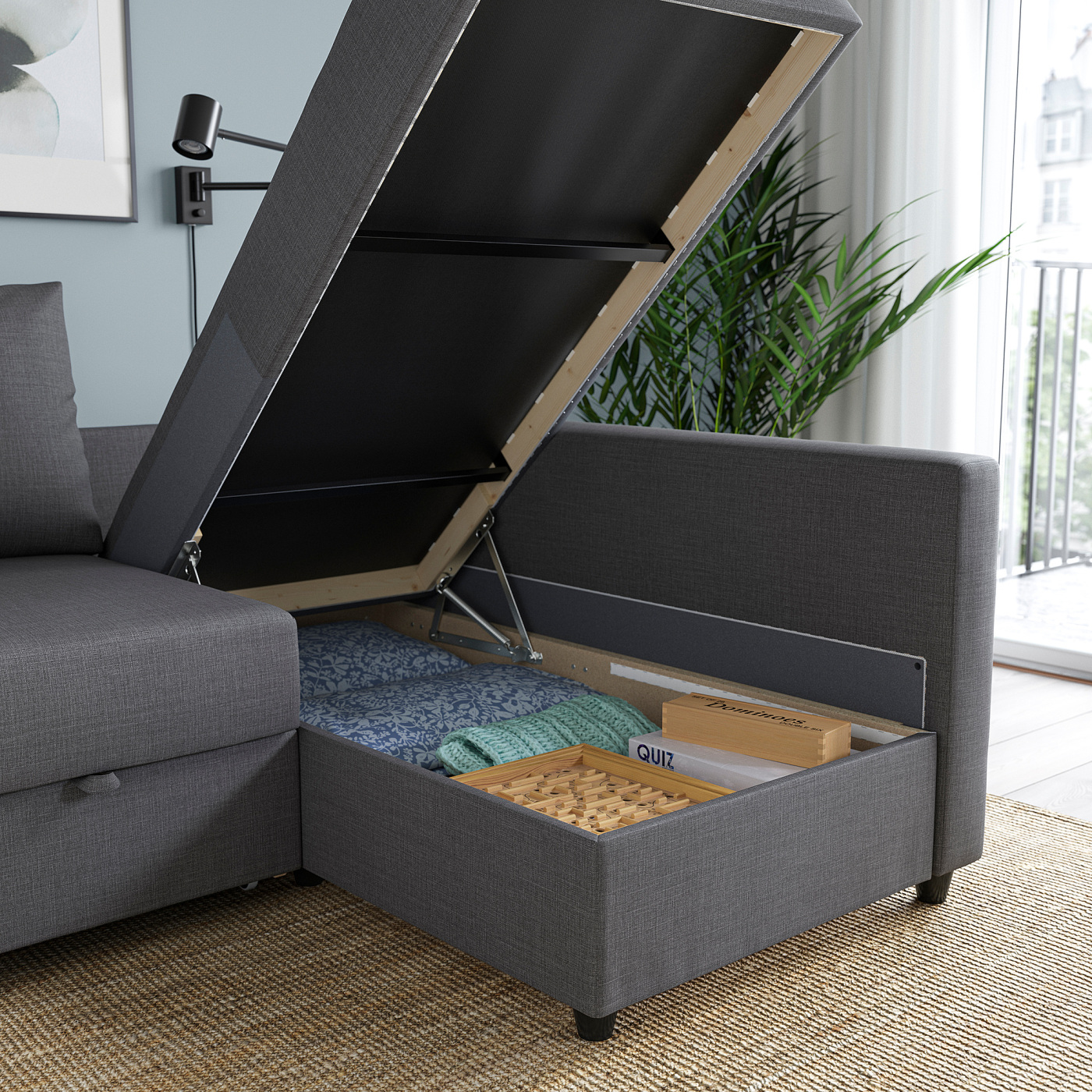 FRIHETEN corner sofa-bed with storage Skiftebo dark grey - IKEA