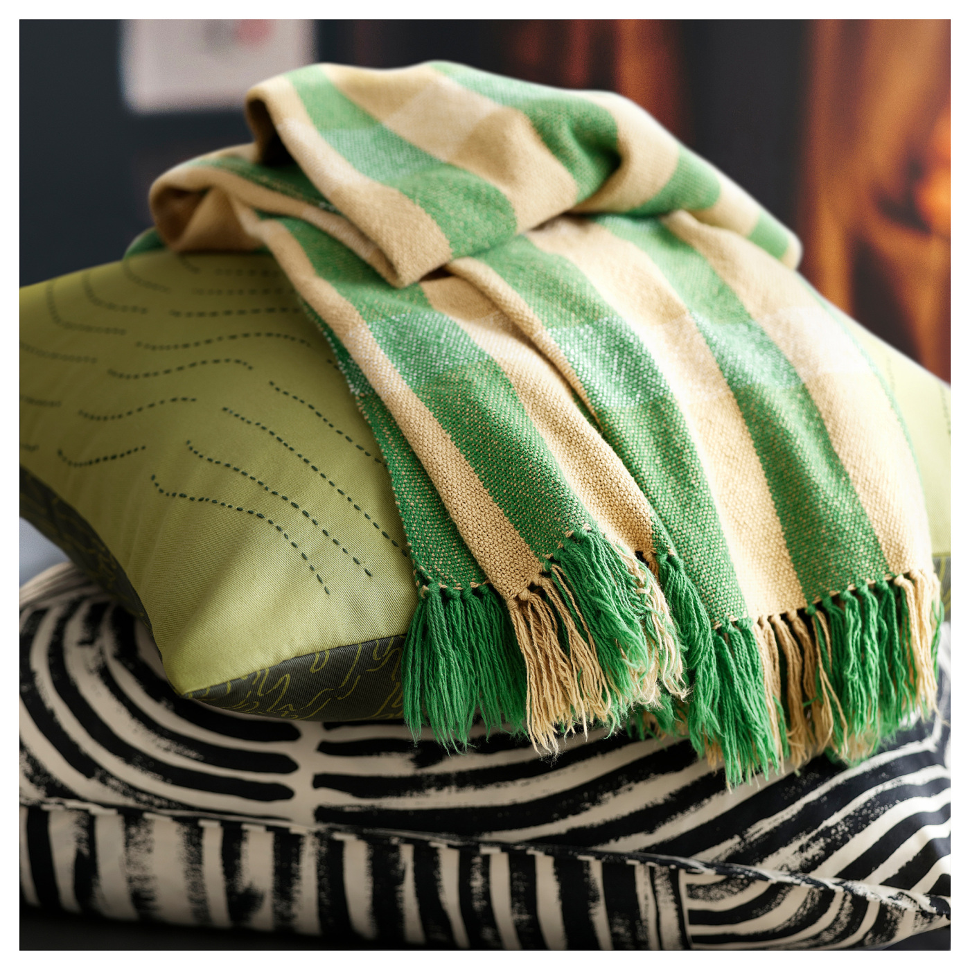 FRÖDD throw green/stripe - IKEA