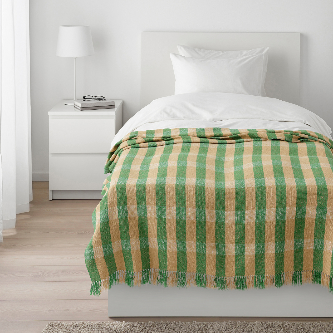 廃盤　IKEA FRODD 綿100% ブランケット　グリーン　130x180 FRÖDD throw green/stripe - IKEA
