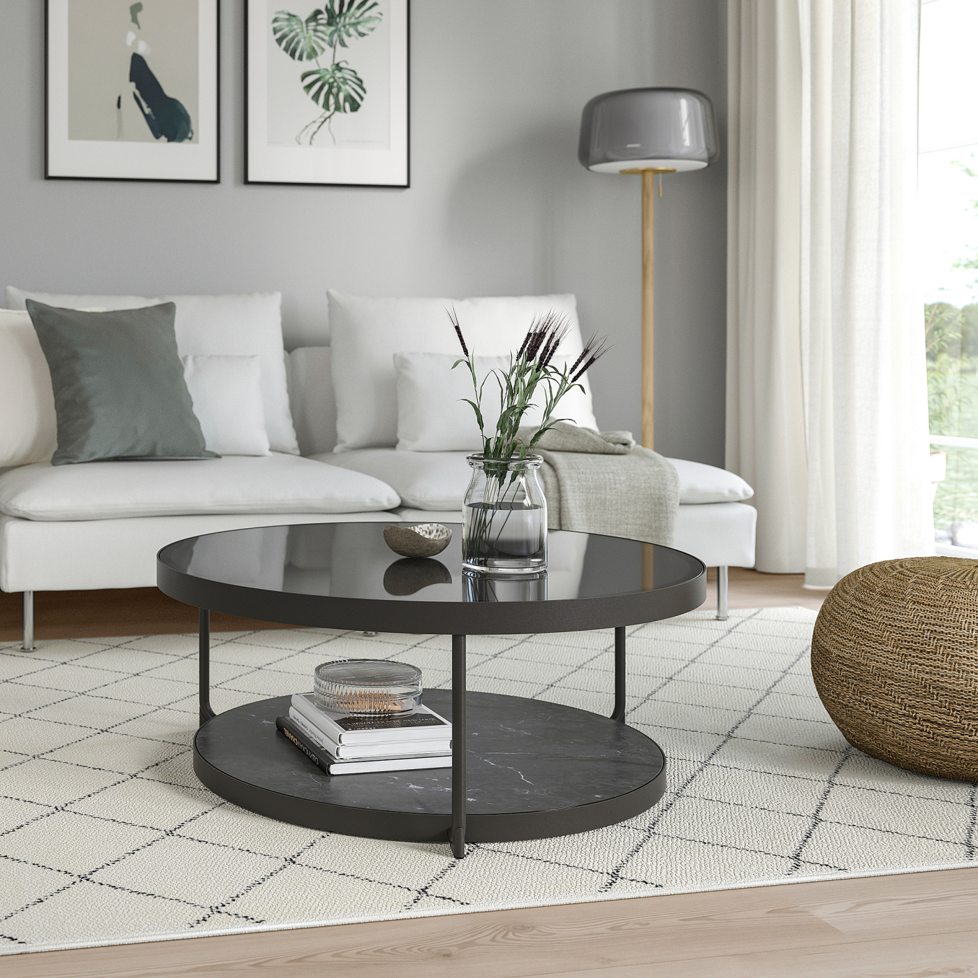 FRÖTORP coffee table anthracite marble effect/black glass - IKEA