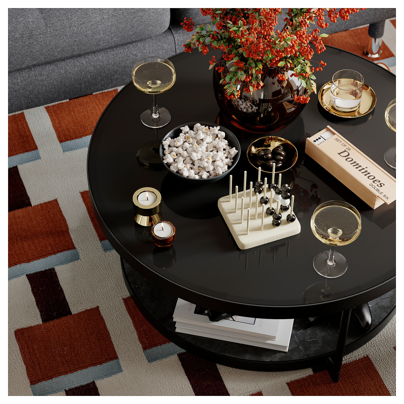 FRÖTORP coffee table anthracite marble effect/black glass - IKEA