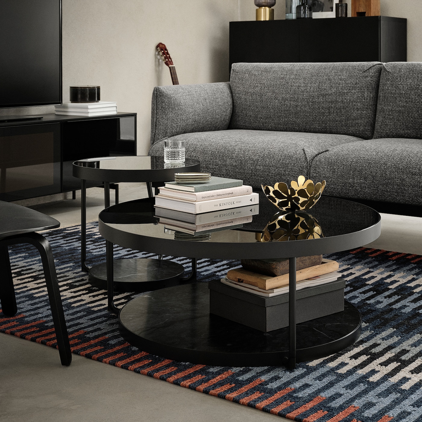 FRÖTORP side table anthracite marble effect/black glass - IKEA
