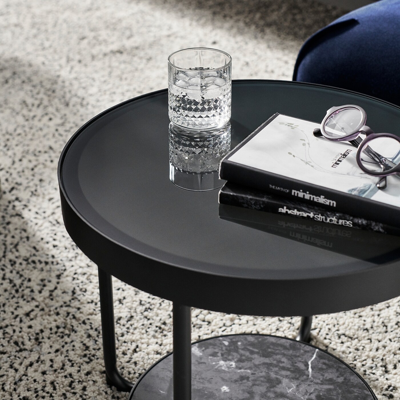 FRÖTORP side table anthracite marble effect/black glass - IKEA