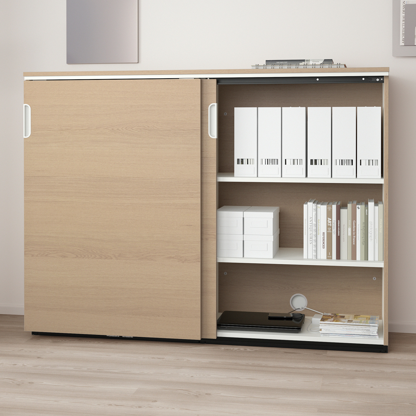 GALANT cabinet with sliding doors white stained oak veneer - IKEA