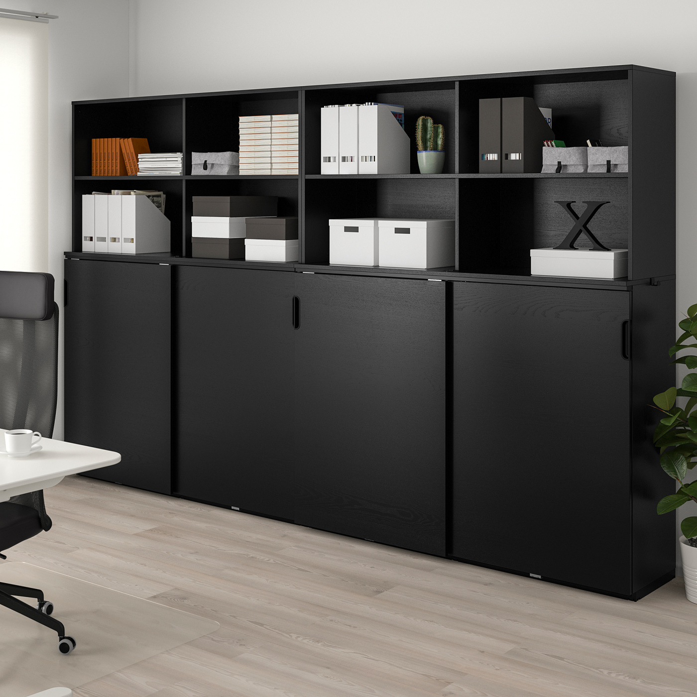 GALANT storage combination w sliding doors black stained ash