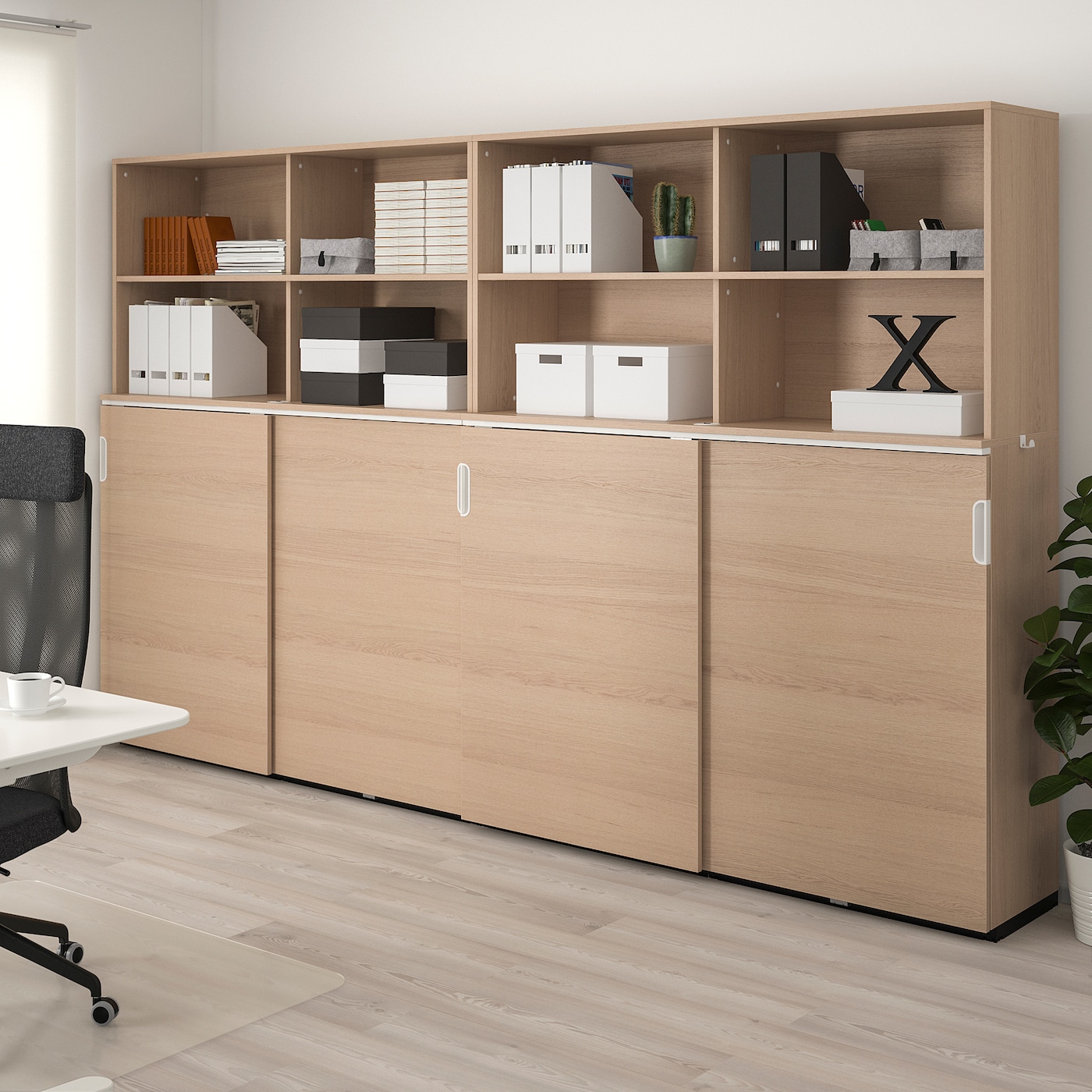 GALANT storage combination w sliding doors white stained oak