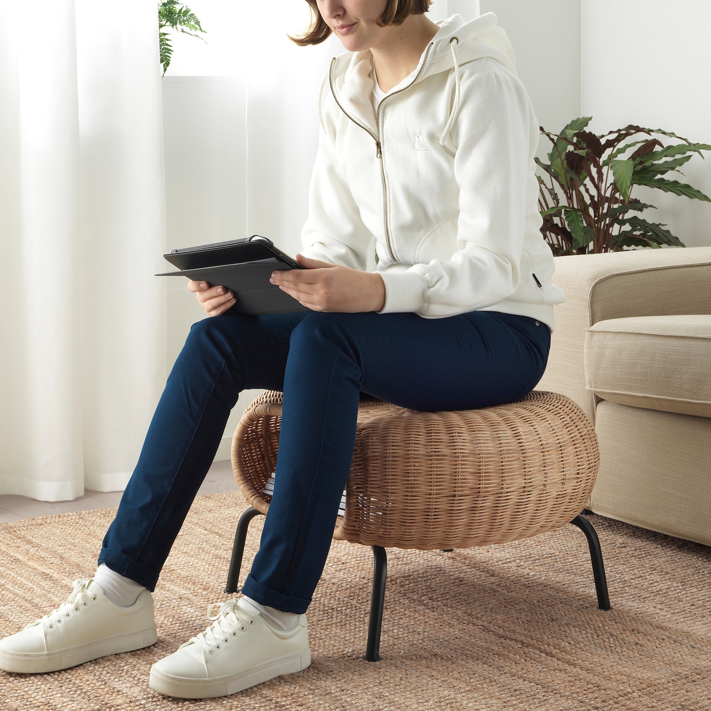 GAMLEHULT footstool with storage rattan/anthracite - IKEA