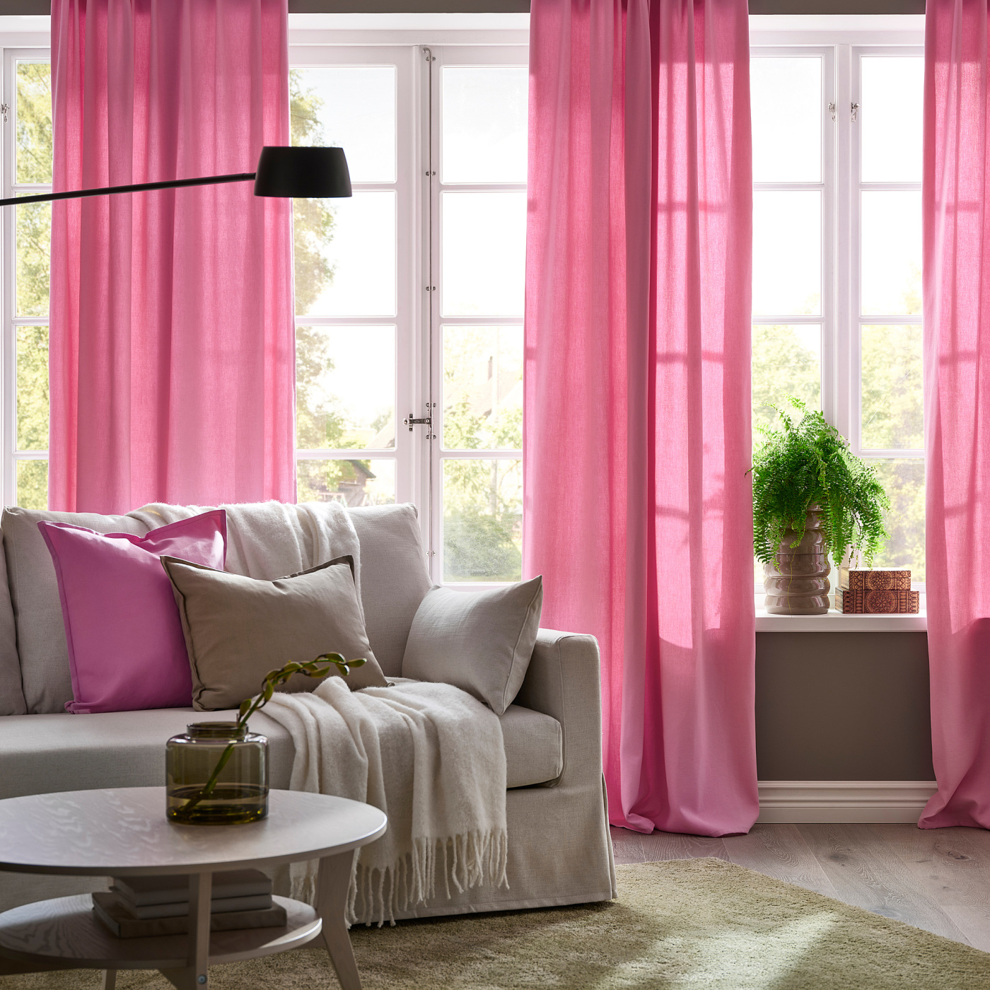 GINSTMOTT curtains, 1 pair pink/with heading tape - IKEA