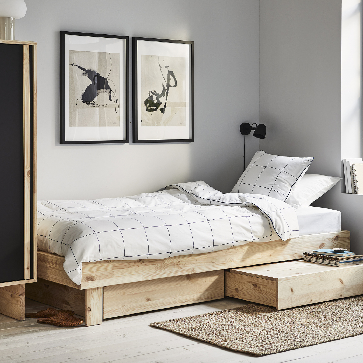 GLAMBERGET extendable bed with storage pine - IKEA