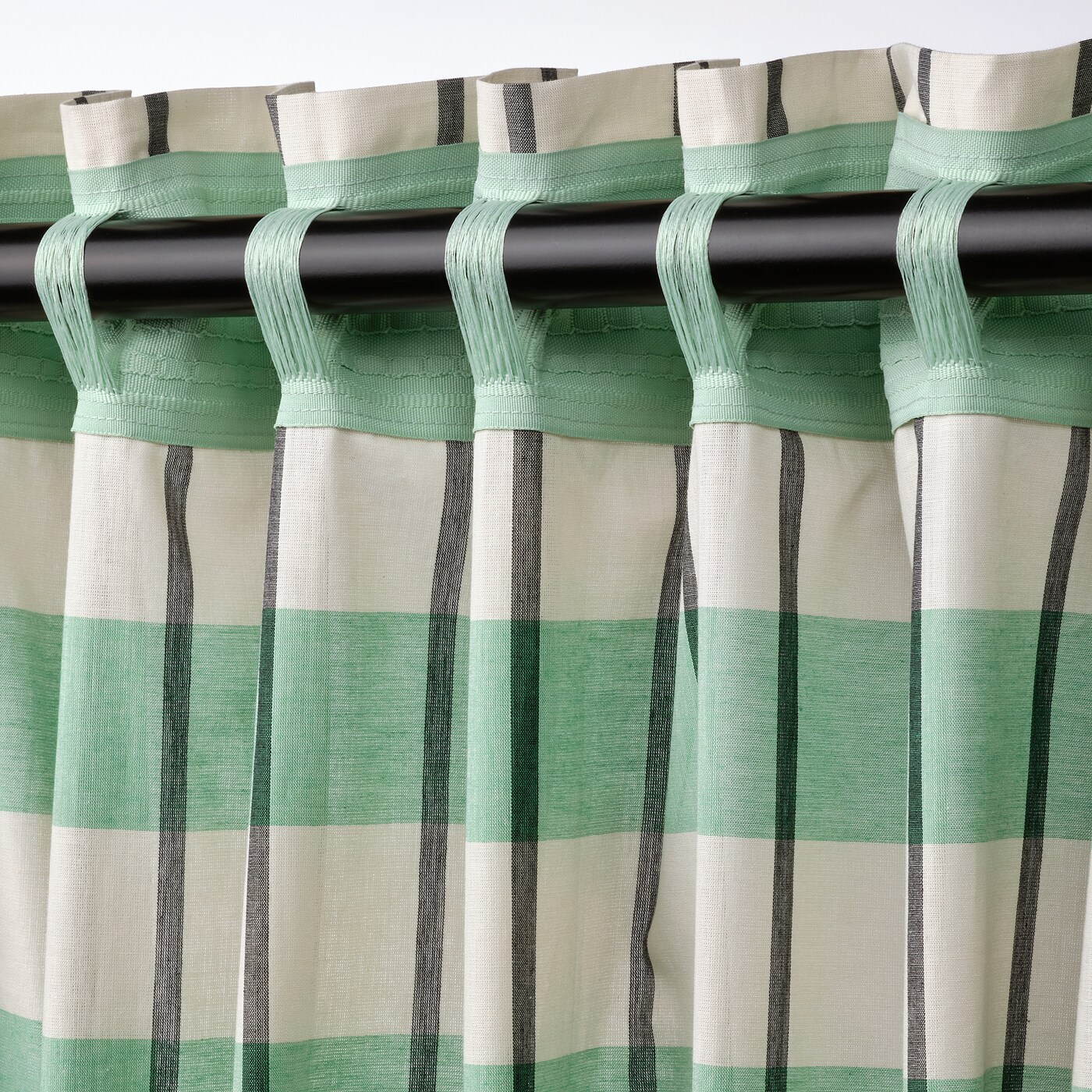 GLANSHAGTORN curtain, 1 piece green white/black/with heading tape