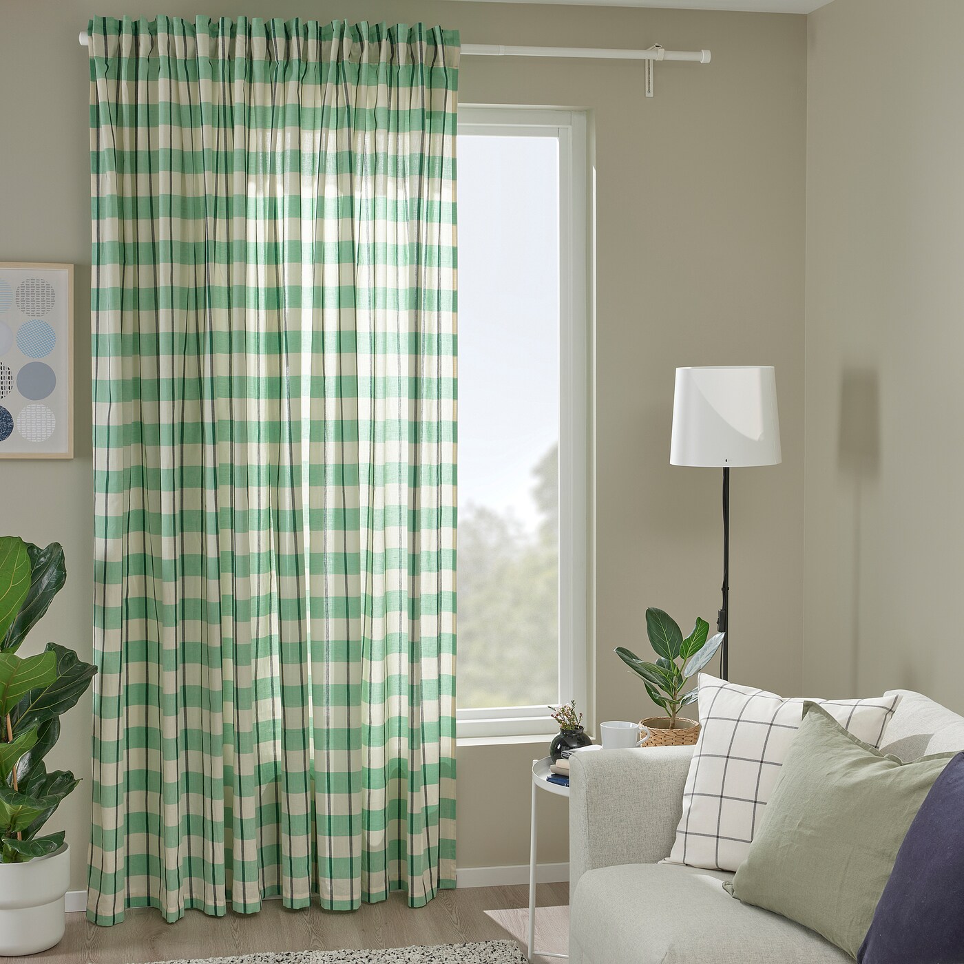 IKEA カーテン　GLANSHAGTORN チェック　2枚セット　フック付き GLANSHAGTORN curtain, 1 piece, orange white/blue, 118x98