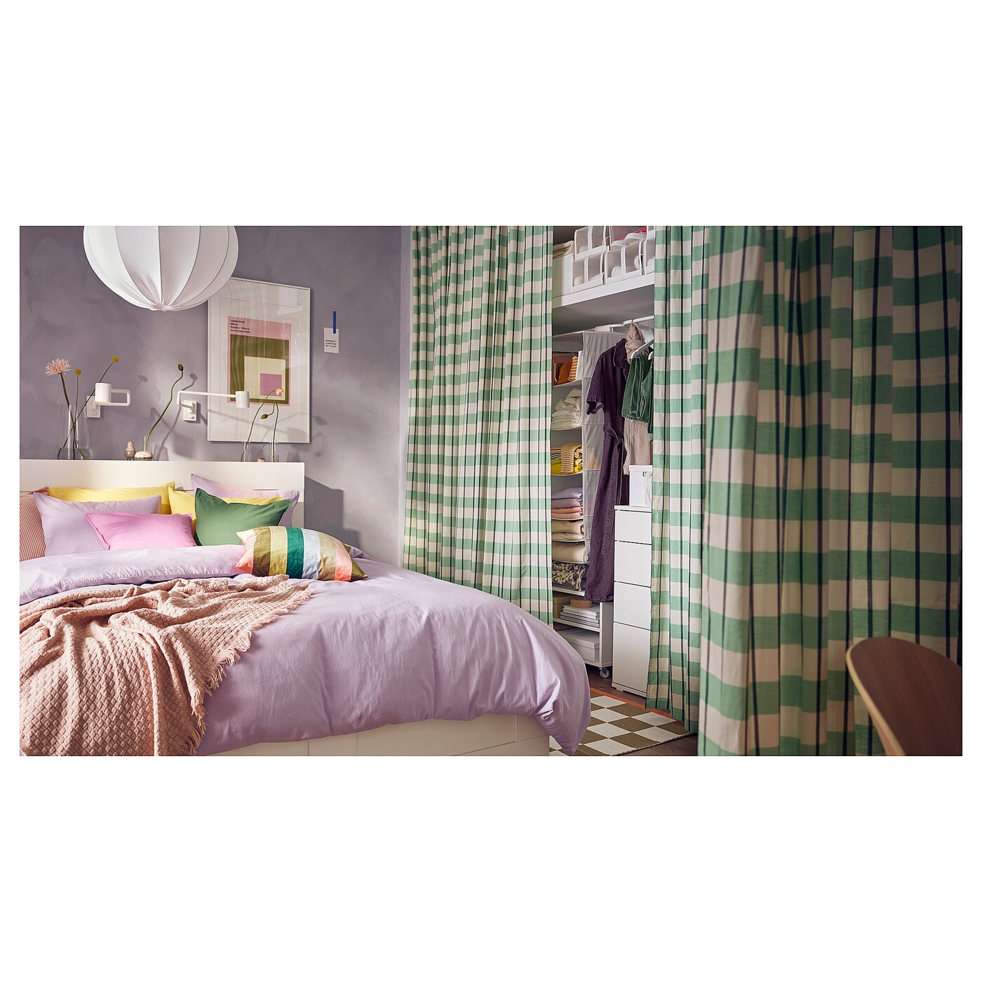 GLANSHAGTORN curtain, 1 piece green white/black/with heading