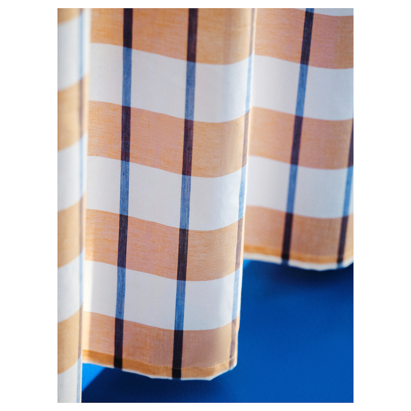 ikea GLANSHAGTORN オレンジ チェックカーテン GLANSHAGTORN curtain, 1 piece orange white/blue/with heading tape