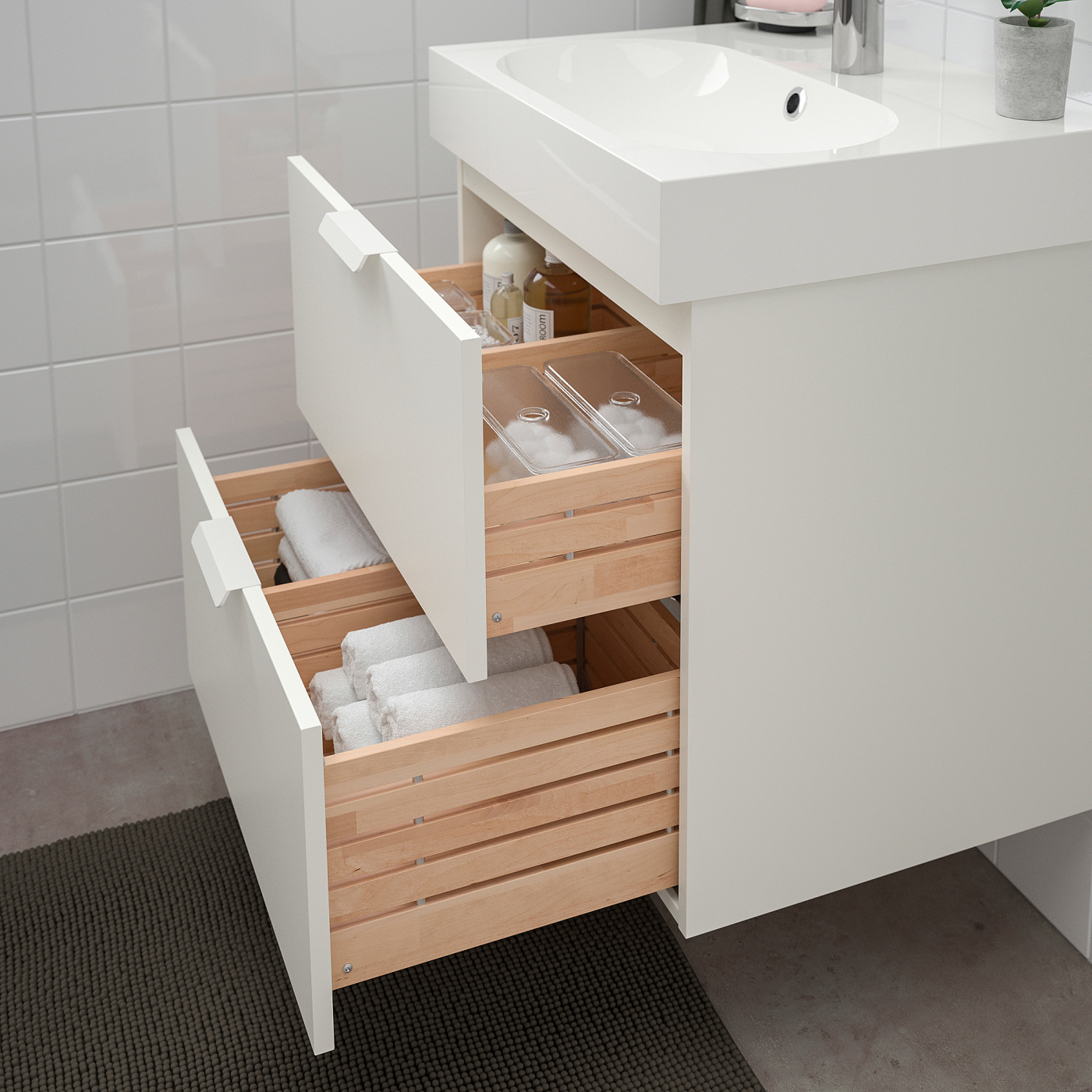 GODMORGON / BRÅVIKEN wash-stand with 2 drawers white/Brogrund tap