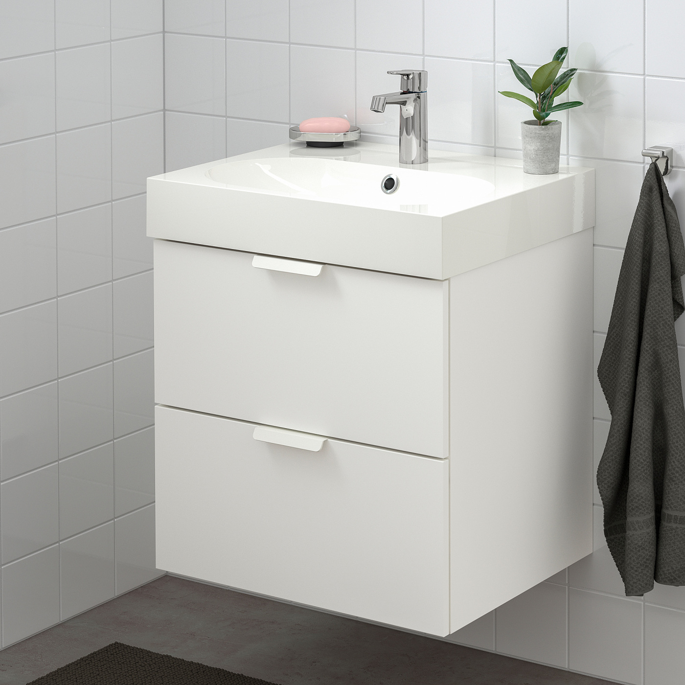 GODMORGON / BRÅVIKEN wash-stand with 2 drawers white/Brogrund tap