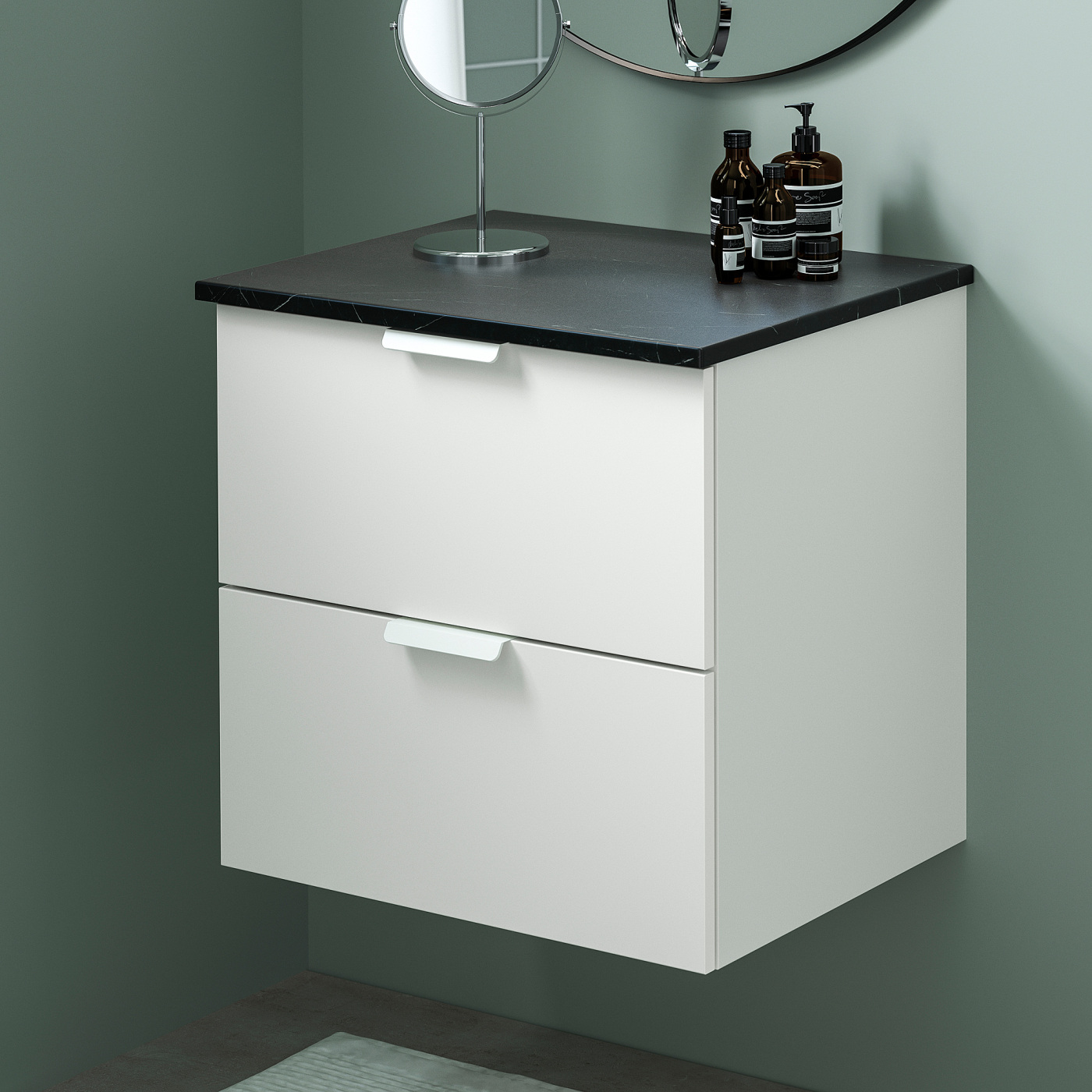 GODMORGON / TOLKEN wash-stand with 2 drawers white/black marble effect