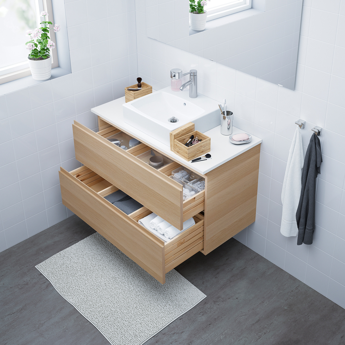 GODMORGON wash-stand with 2 drawers white stained oak effect - IKEA
