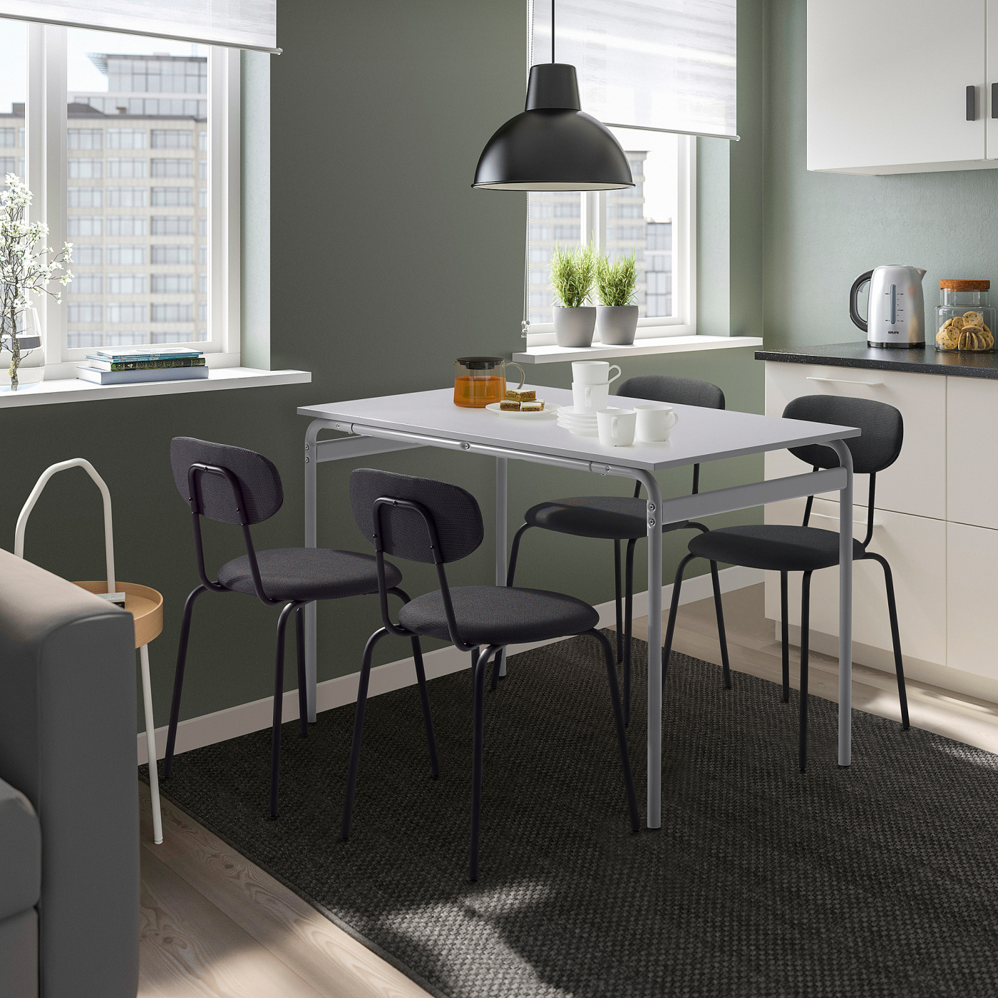 GRÅSALA / ÖSTANÖ table and 4 chairs grey/Remmarn dark grey - IKEA