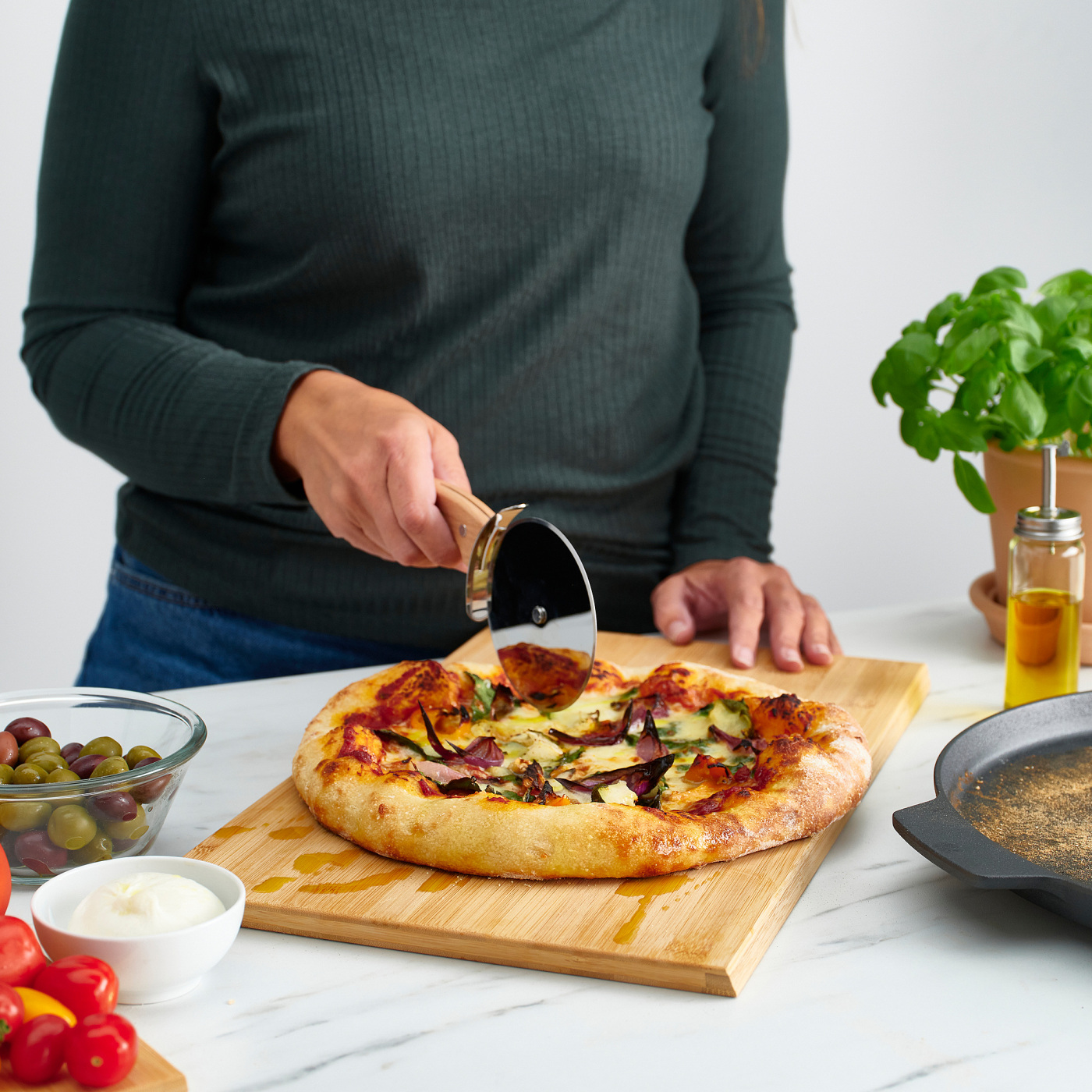GRILLTIDER pizza cutter stainless steel/beech - IKEA