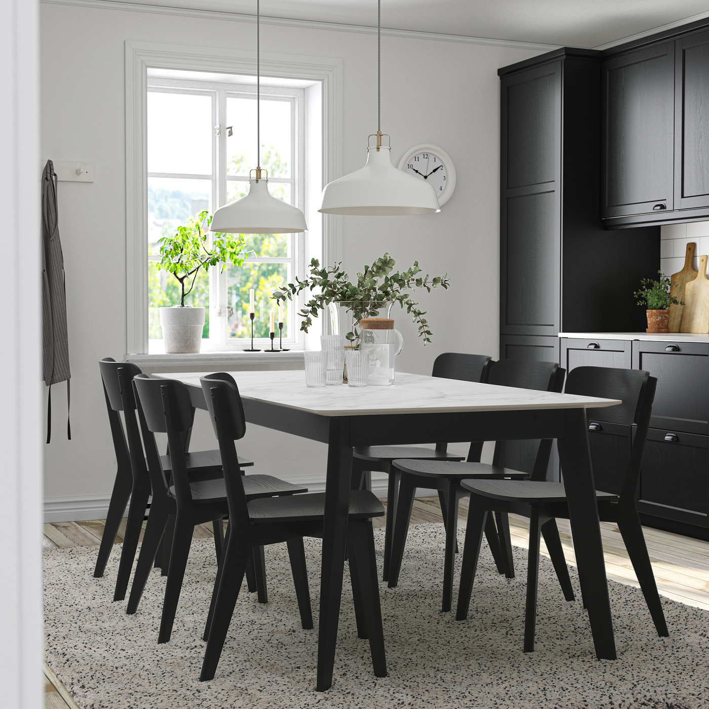 ★ジモティ割あり★ IKEAダイニング 2058 黒 H74×W78～108×D74 クリーニング済み KJ2058 GRINDSLID / LISABO table and 6 chairs ceramic/black - IKEA