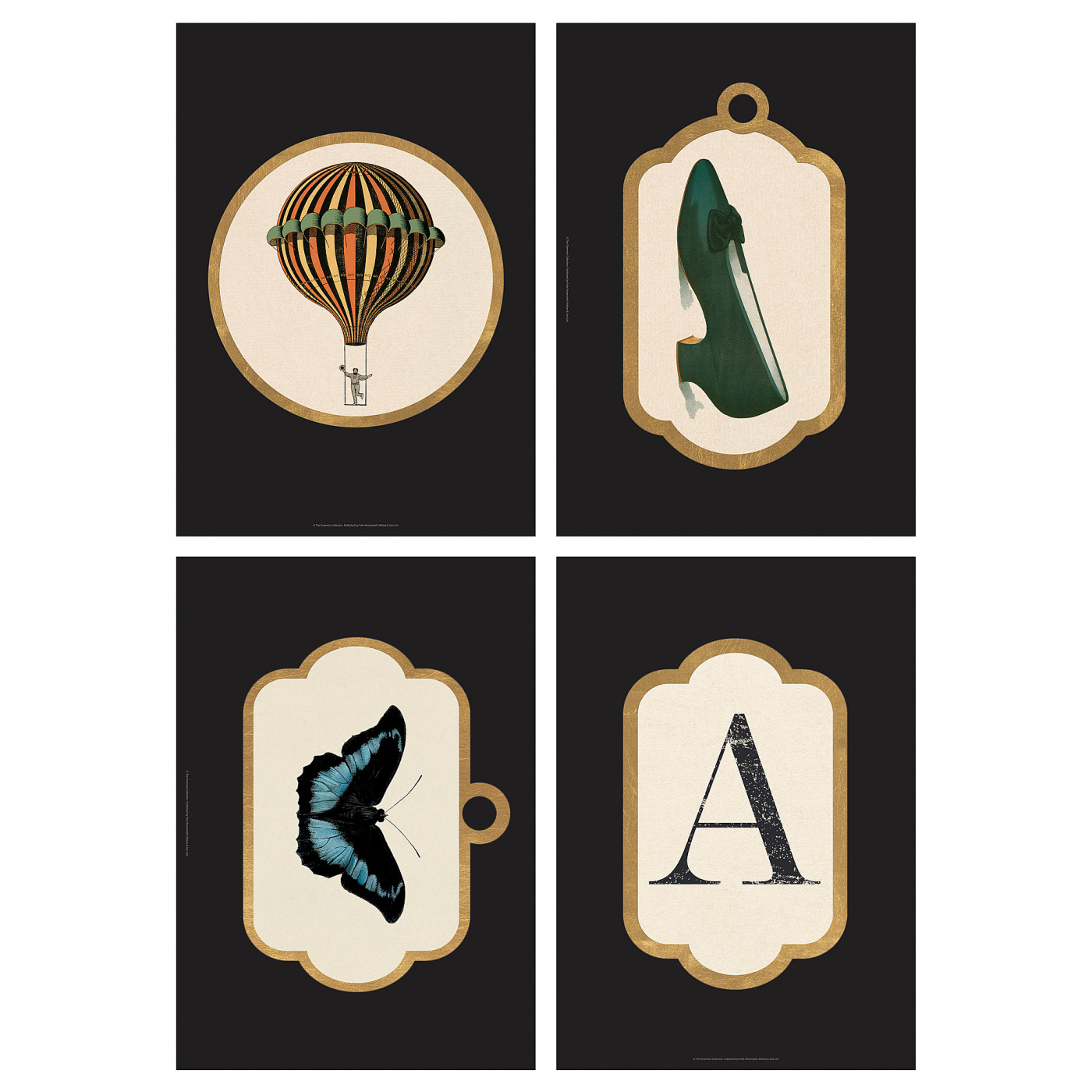 GRÖNBY picture, set of 4 vintage ephemera - IKEA