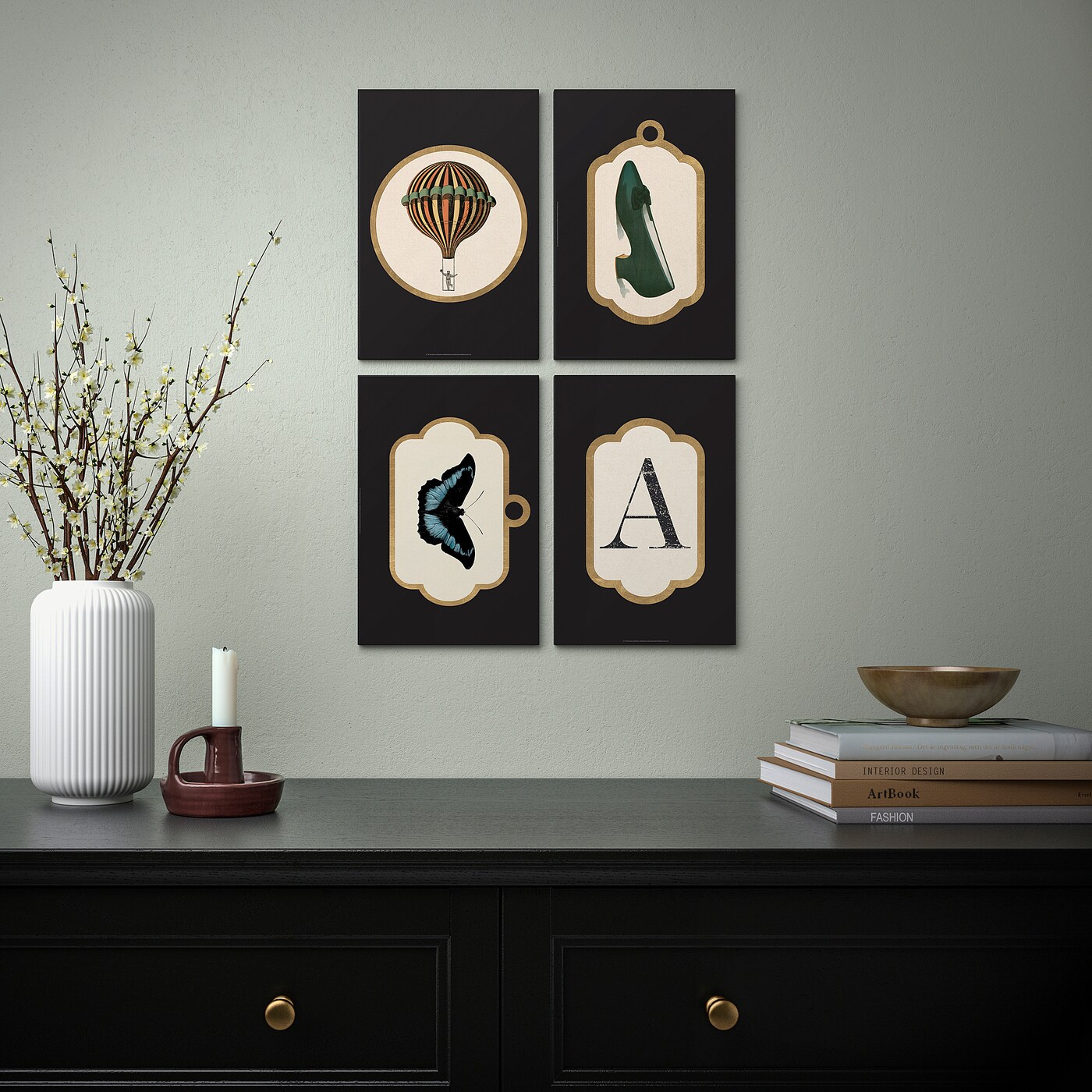 GRÖNBY picture, set of 4 vintage ephemera - IKEA