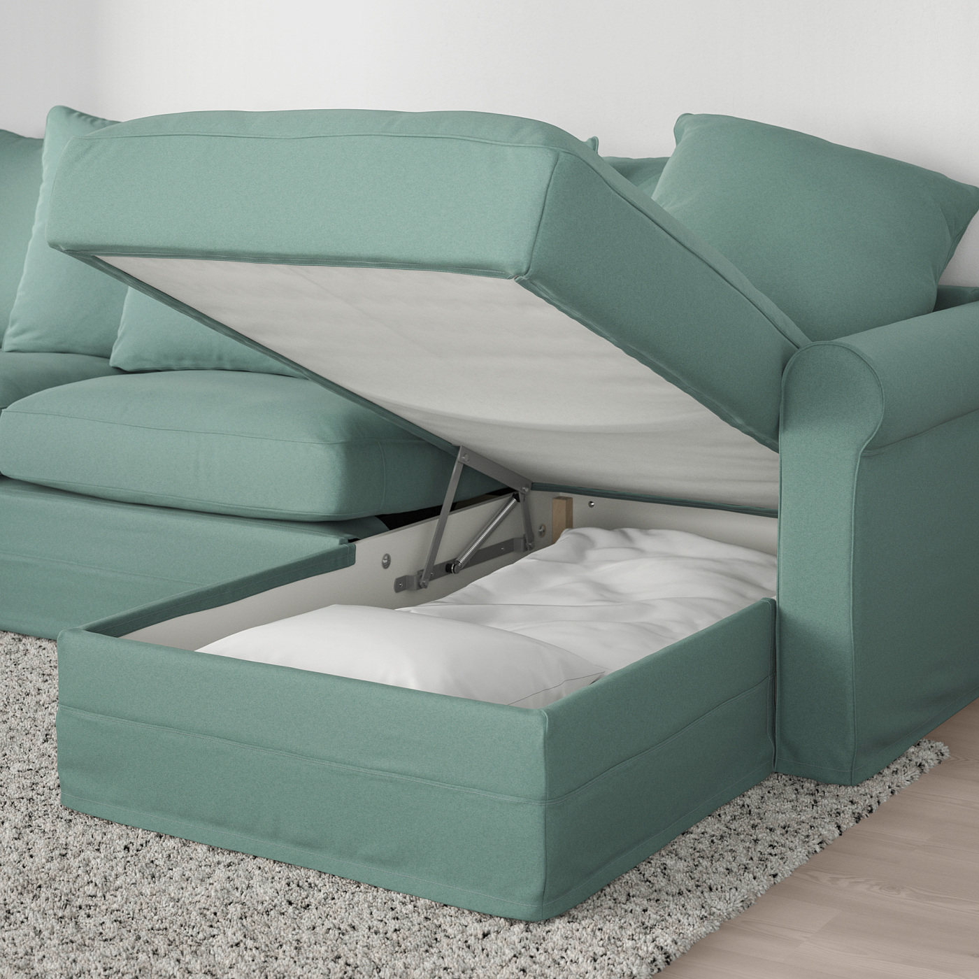 GRÖNLID 3-seat sofa-bed with chaise longue Ljungen light green - IKEA