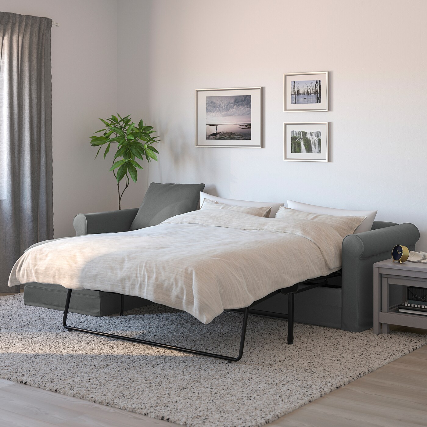 GRONLID 3 seat sofa bed with chaise longue Ljungen medium grey IKEA