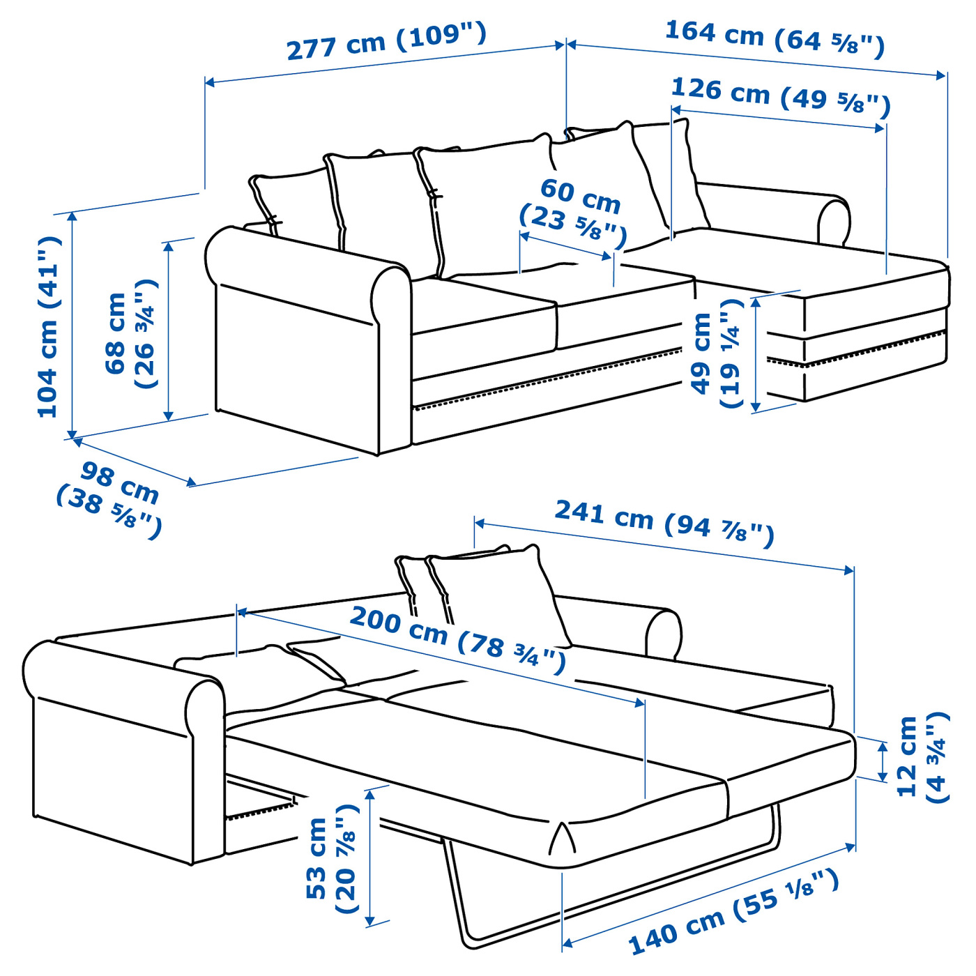 GRÖNLID 3-seat sofa-bed with chaise longue Sporda dark grey - IKEA