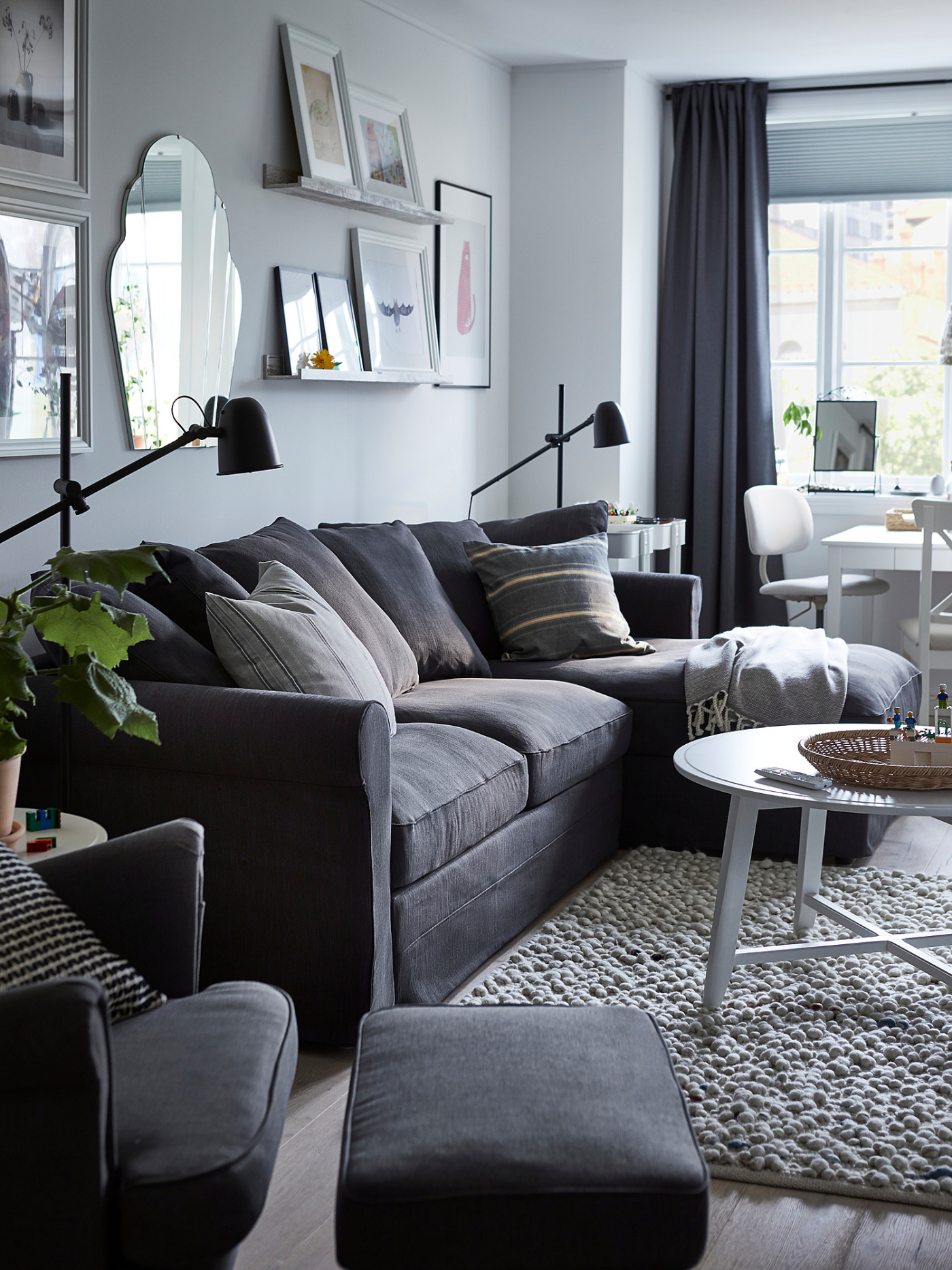 専用 カウチ用 IKEA GRÖNLID カウチ113120-1 GRÖNLID 3-seat sofa-bed with chaise longue Sporda dark grey - IKEA