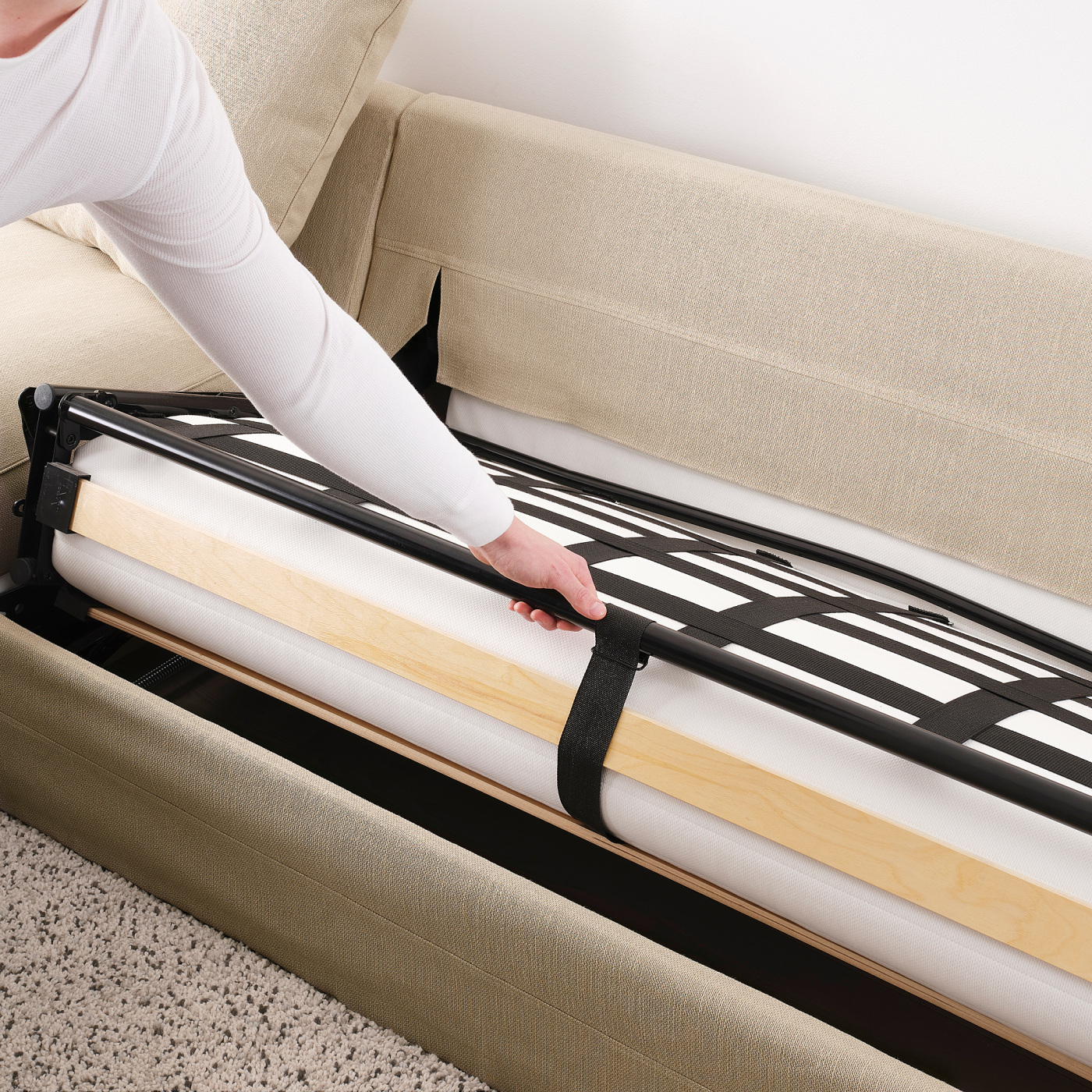GRÖNLID 3-seat sofa-bed with chaise longue Sporda natural - IKEA