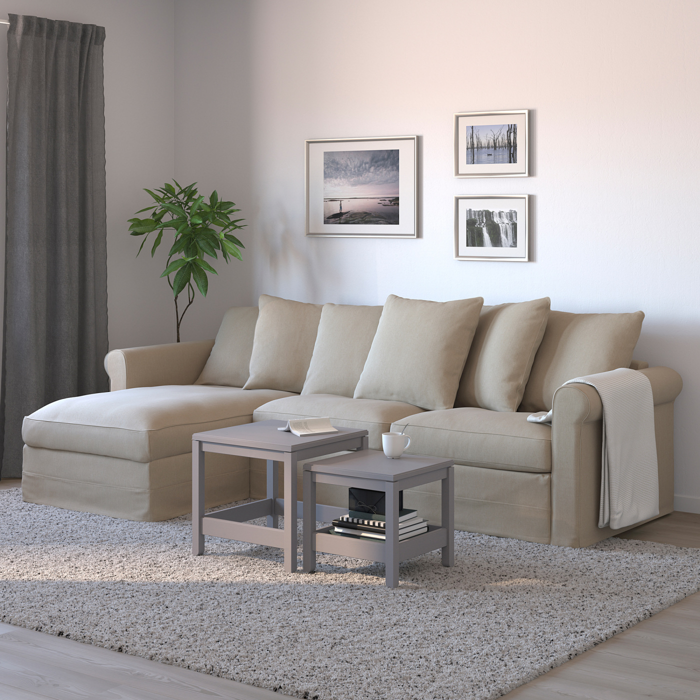 GRÖNLID 3-seat sofa-bed with chaise longue Sporda natural - IKEA