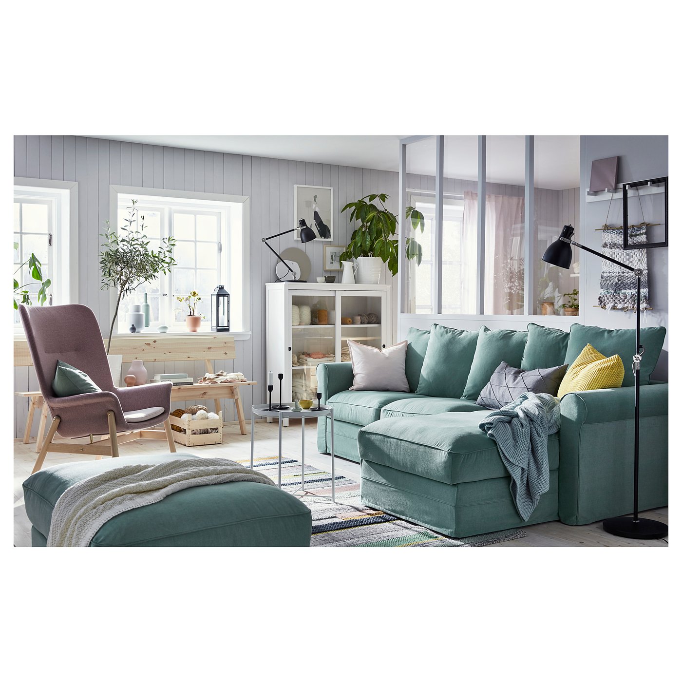 GRÖNLID 3-seat sofa with chaise longue Ljungen light green - IKEA