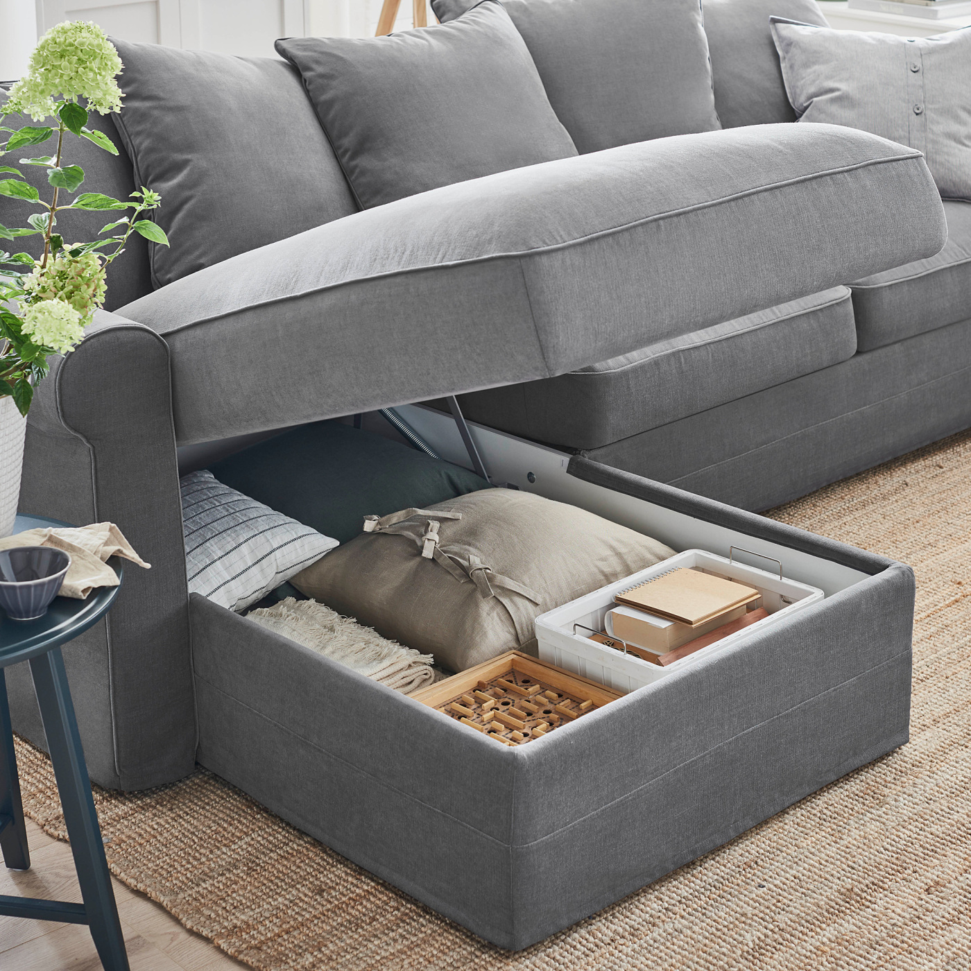 GRÖNLID 4-seat sofa with chaise longue Ljungen medium grey - IKEA