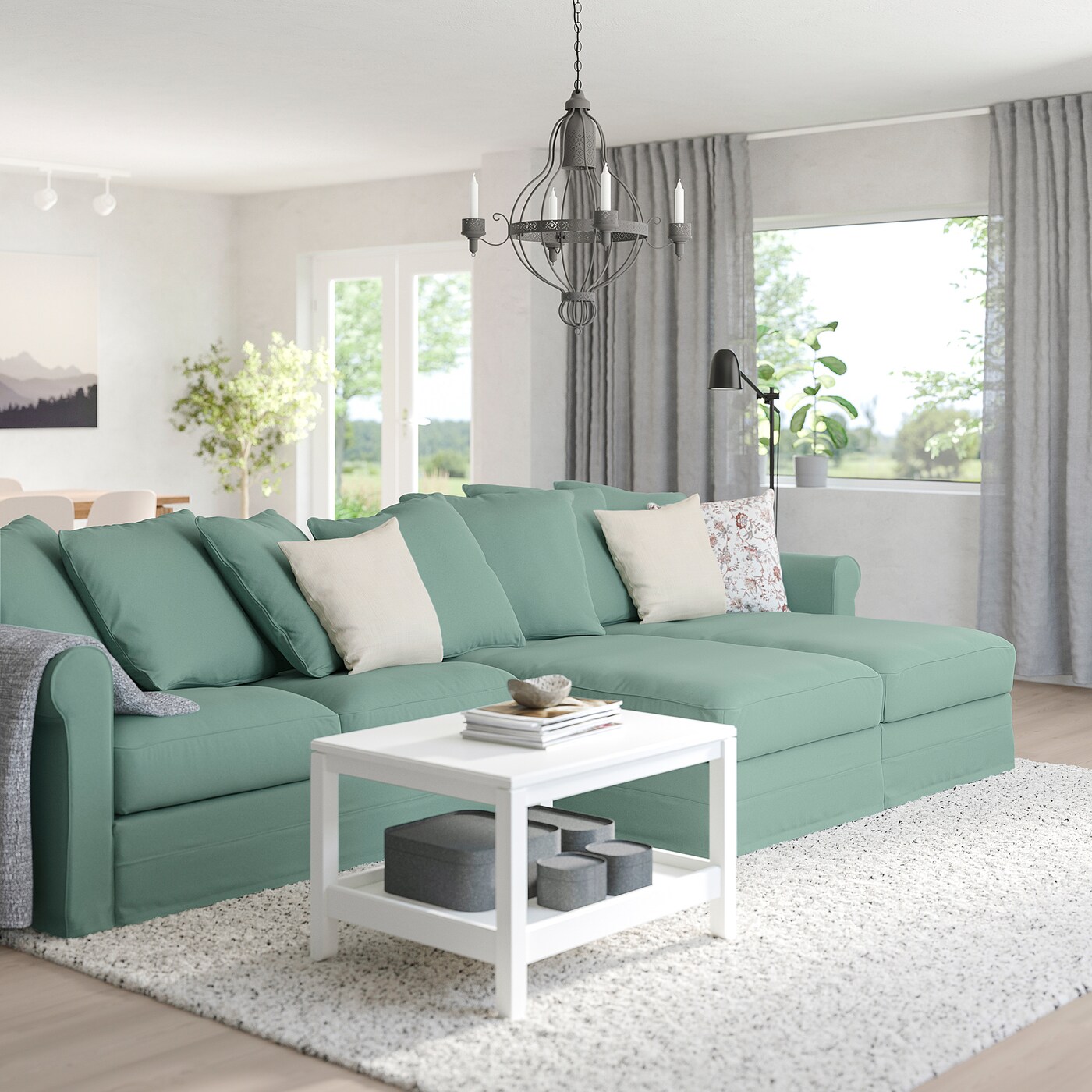 IKEA GRÖNLID ソファ GRÖNLID 4-seat sofa with chaise longues Ljungen light green - IKEA