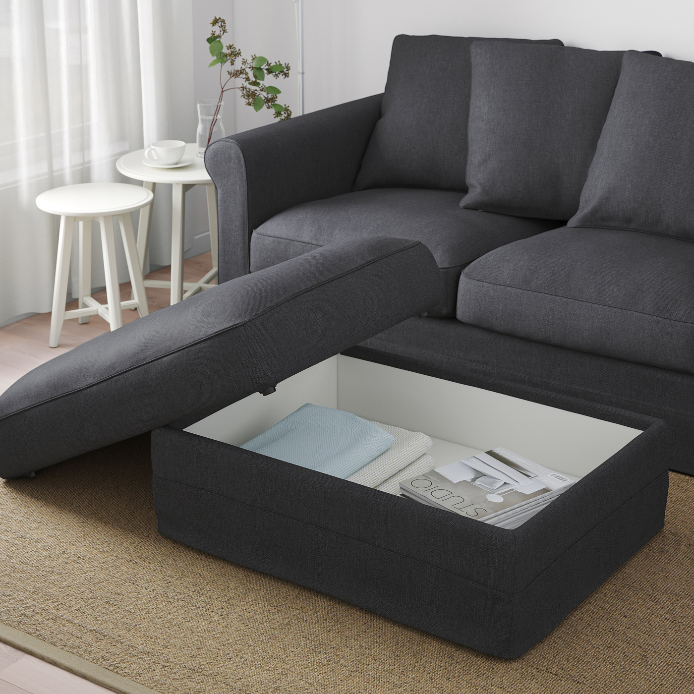 GRÖNLID footstool with storage Sporda dark grey - IKEA