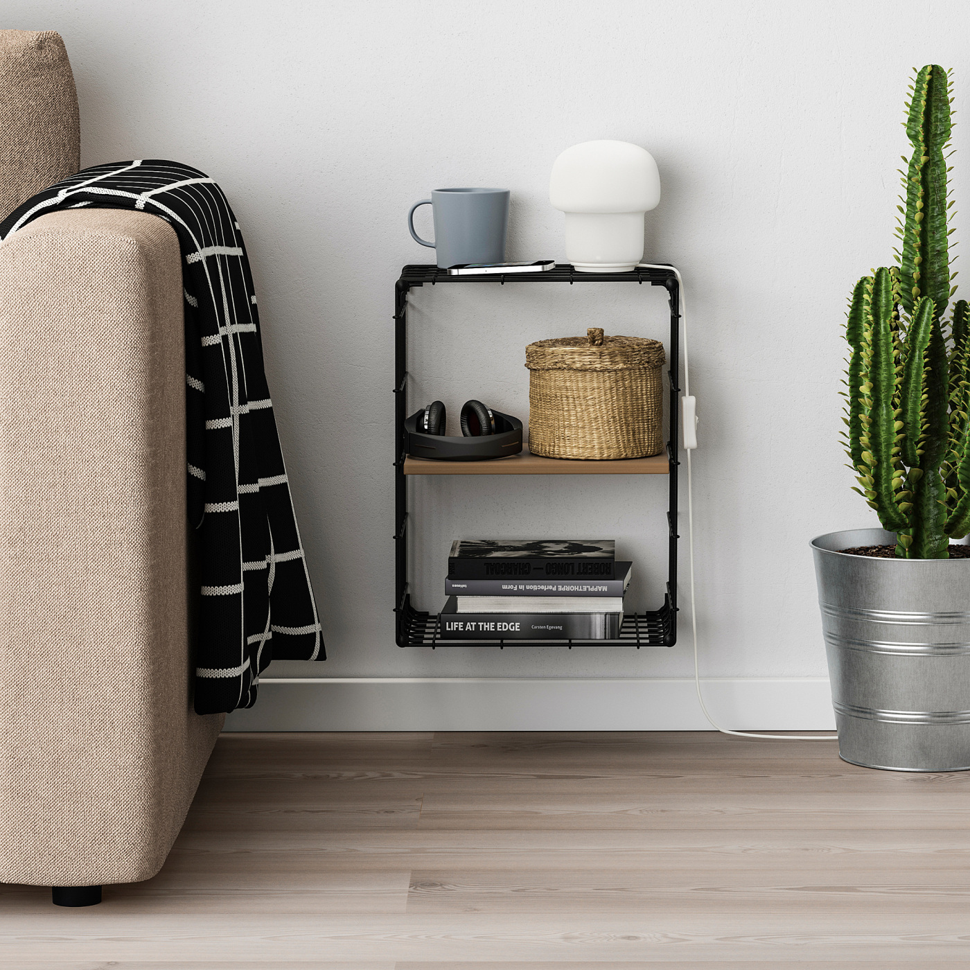 GULLHULT wall shelf black/pine antique effect - IKEA