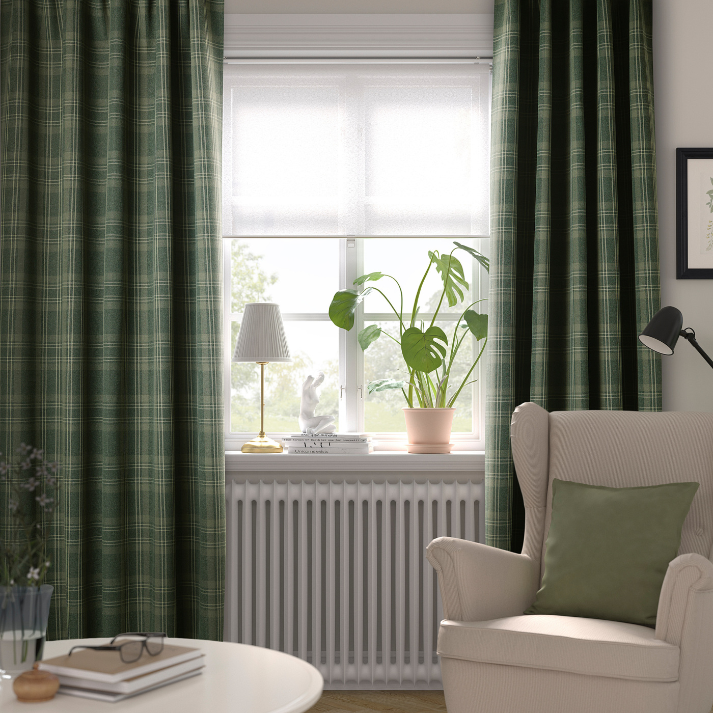 HÄGGVECKMAL room darkening curtains, 1 pair dark green/with
