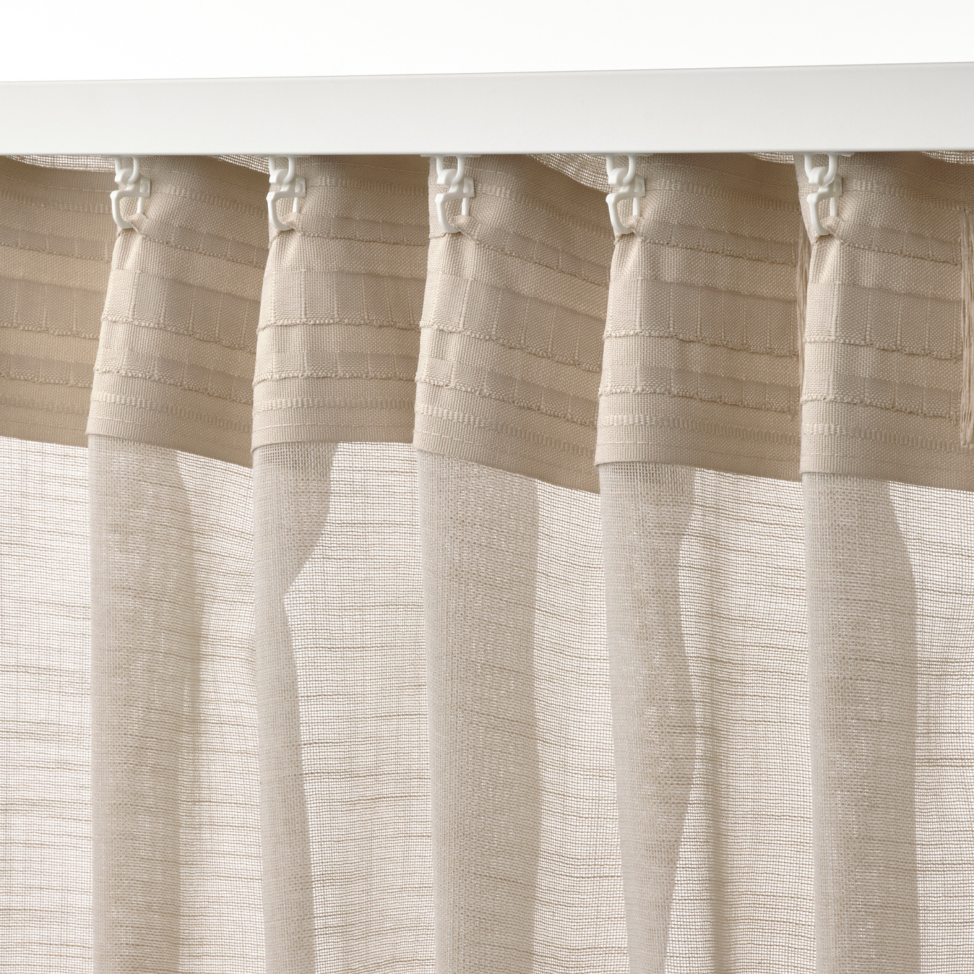 HÄLLEBRÄCKA sheer curtains, 1 pair light beige/with heading tape