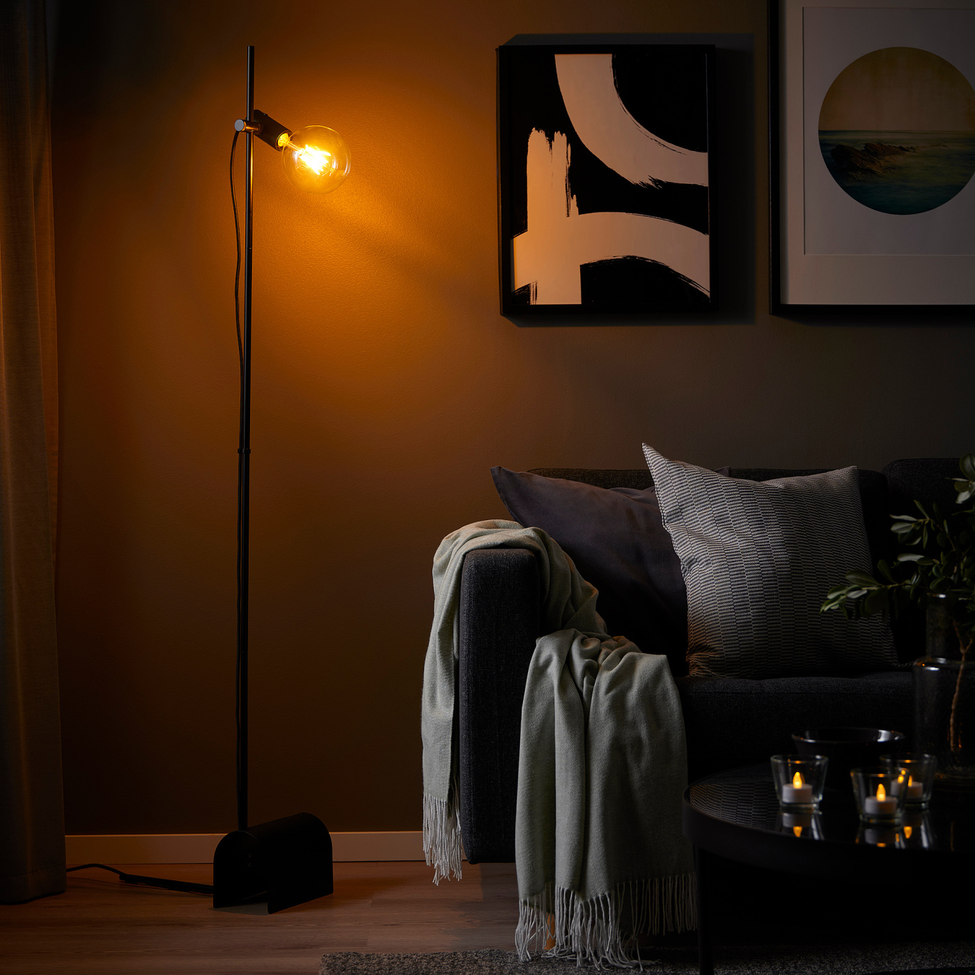 HÅRSLINGA / LUNNOM floor lamp with light bulb black/clear glass - IKEA