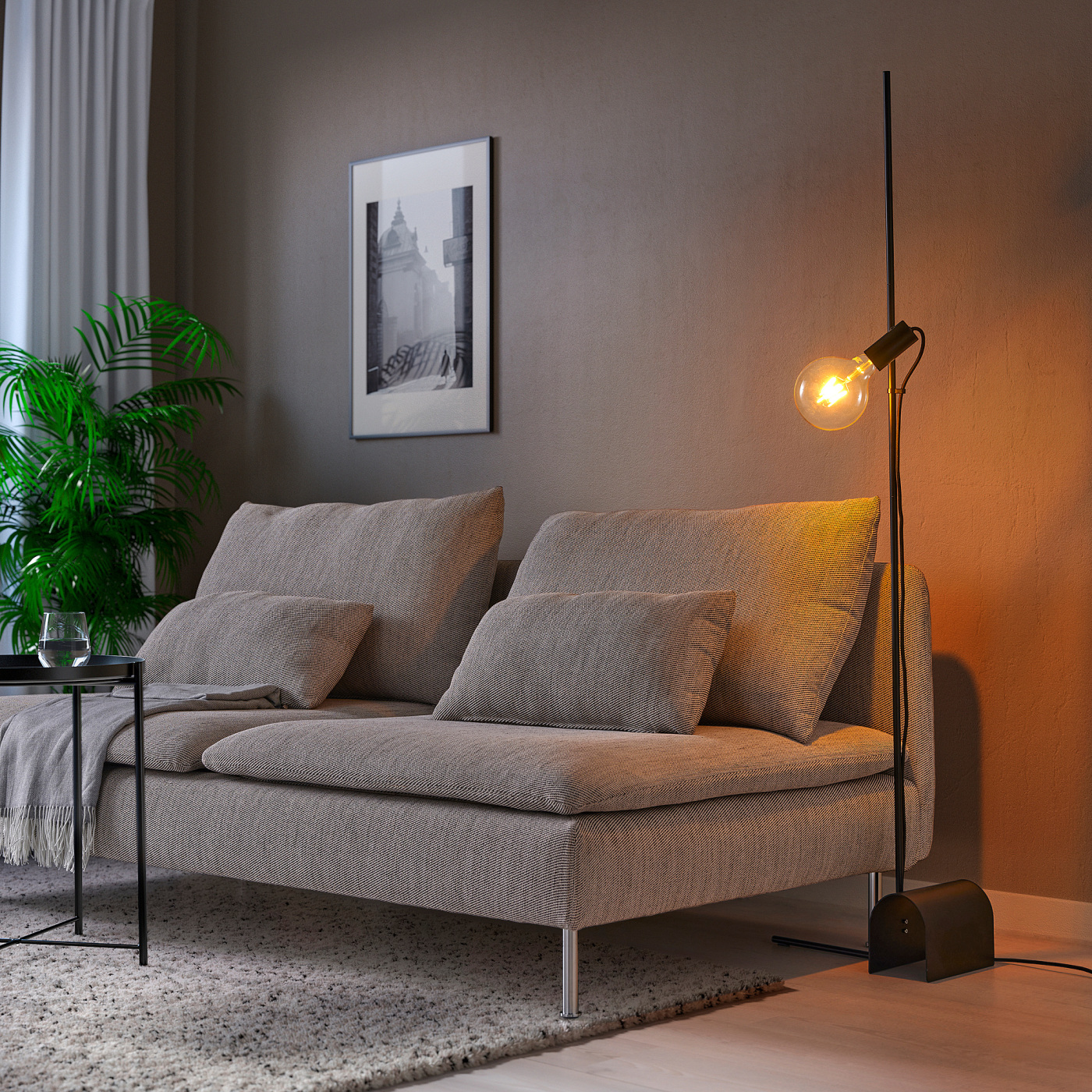 HÅRSLINGA / LUNNOM floor lamp with light bulb black/clear glass - IKEA