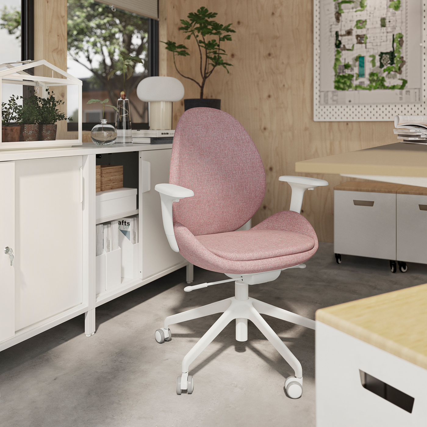HATTEFJÄLL office chair with armrests Gunnared light brown-pink - IKEA