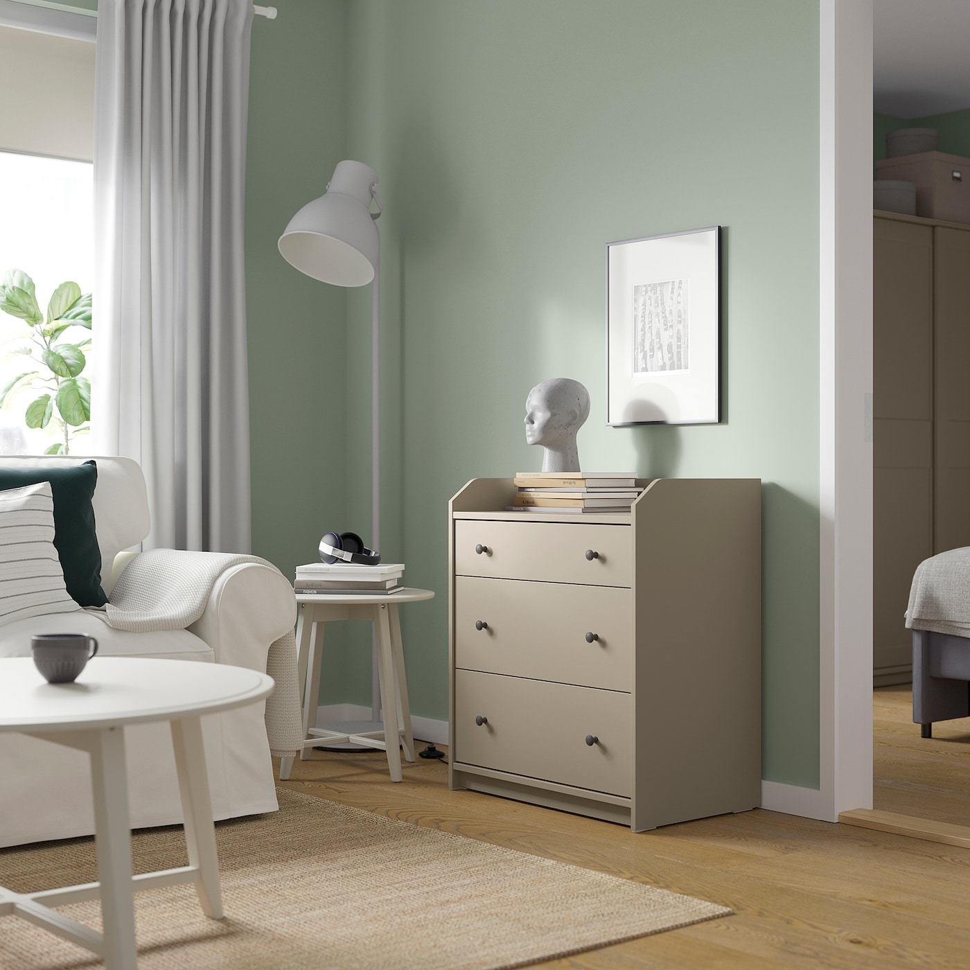 HAUGA chest of 3 drawers, beige, 70x84 cm - IKEA