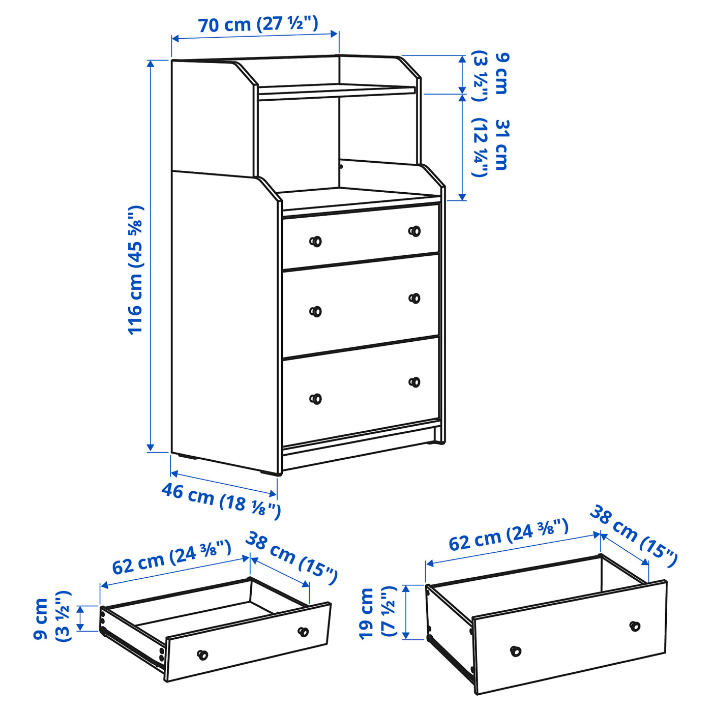 HAUGA chest of 3 drawers with shelf beige - IKEA