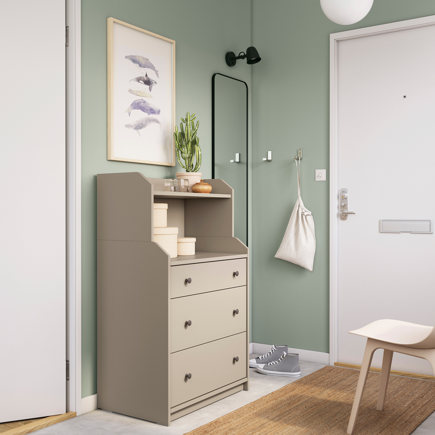 HAUGA chest of 3 drawers with shelf beige - IKEA