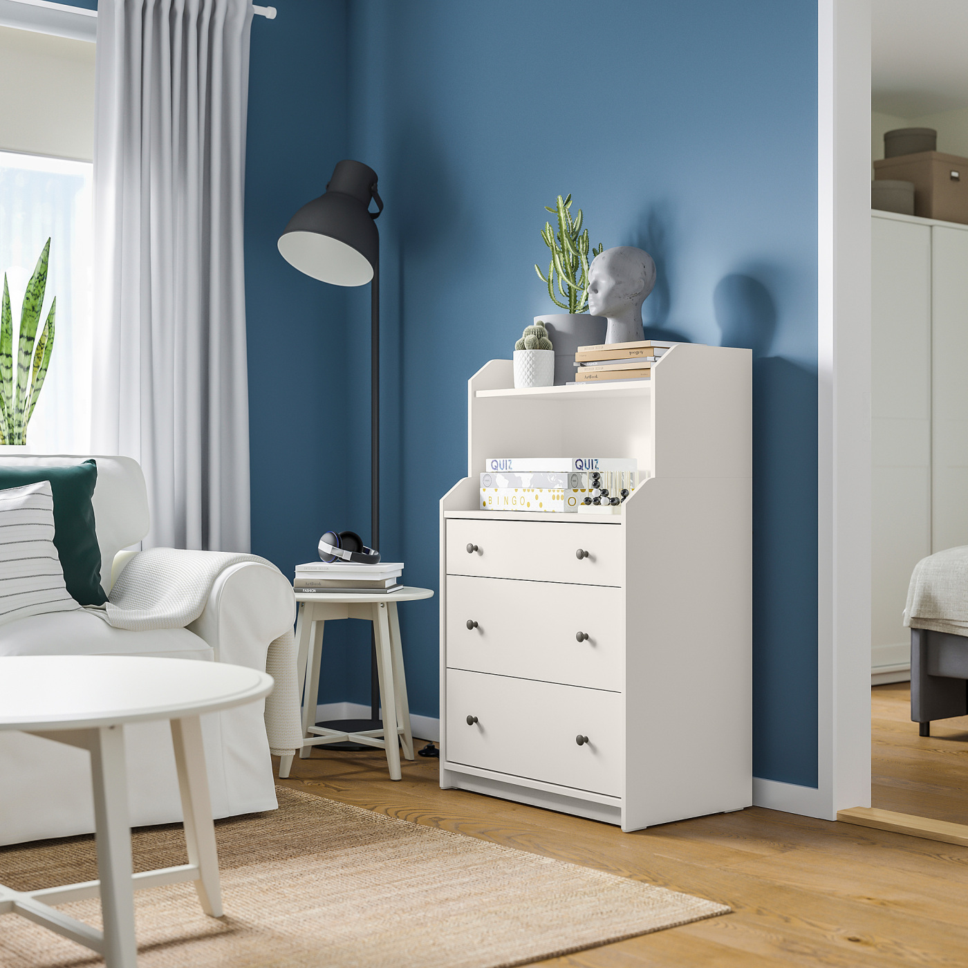 HAUGA chest of 3 drawers with shelf white - IKEA