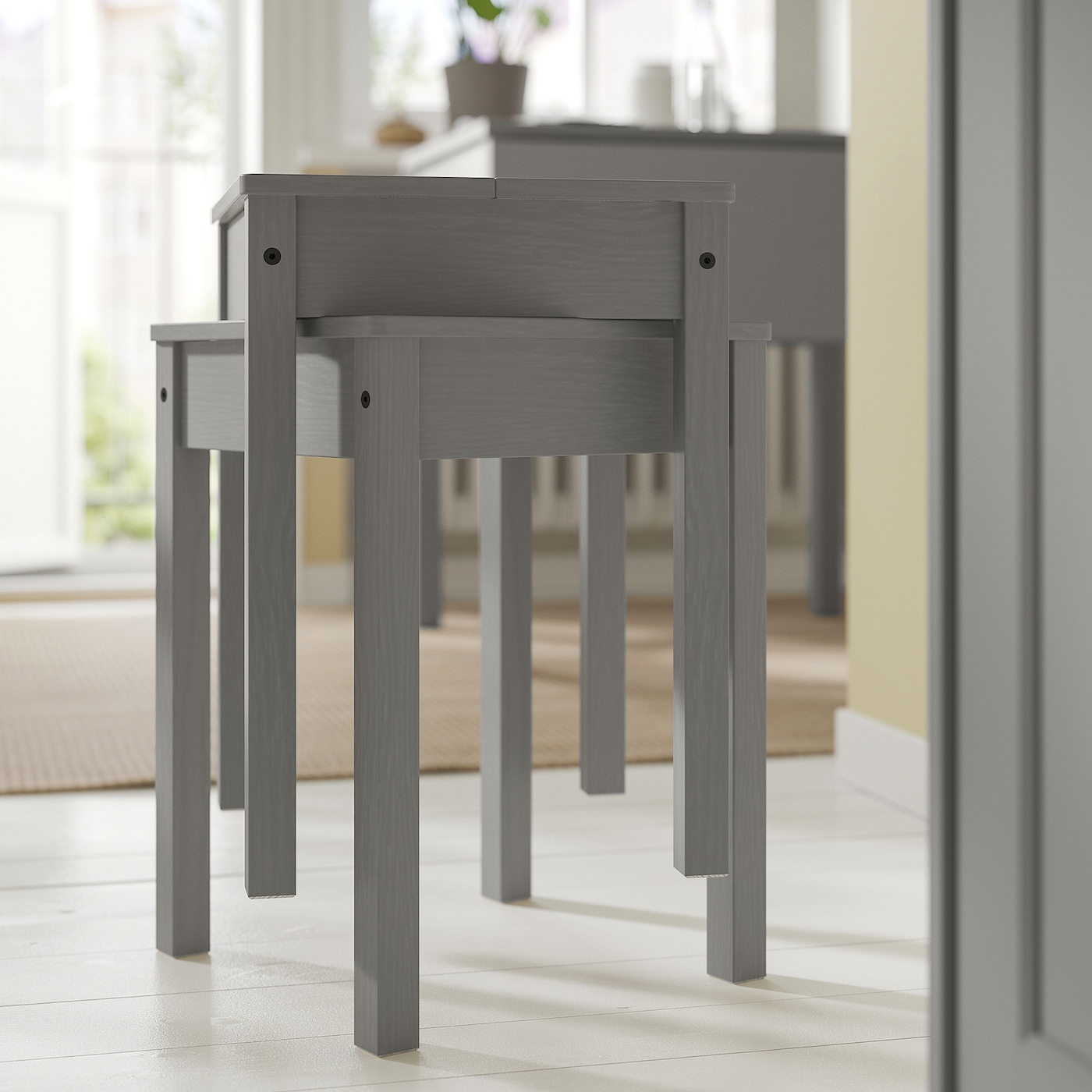HAUGA / HAUGA table and 2 stools grey/grey - IKEA