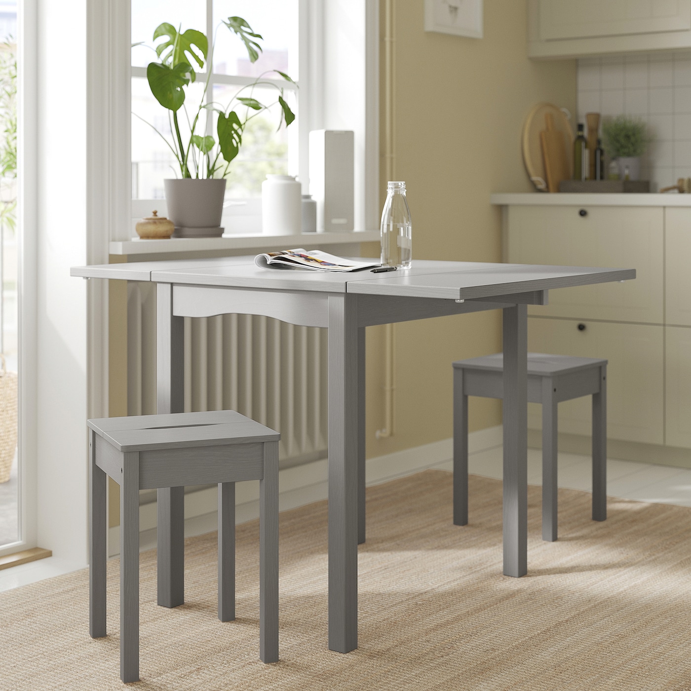 HAUGA / HAUGA table and 2 stools grey/grey - IKEA